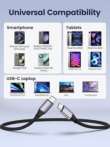 Miniatura 5 de Ocetea Cable largo USB C 10 pies, paquete de 2, cable de carga USB C a USB C de 60 W3 A, cable de carga tipo C compatible con iPhone 1515 Pro15