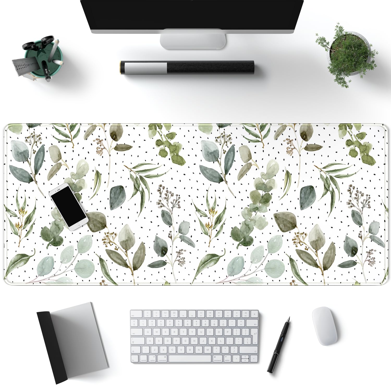 Green Mouse Pad Boho Desk Mat,Speckled Textured Greens Cool Aesthetical Mouse Pad Desk Accessories for Women Office Decor Mousepad Keyboard Pad, Non-Slip Rubber Base with Stitched Edges 31.5x11.8In — image 1