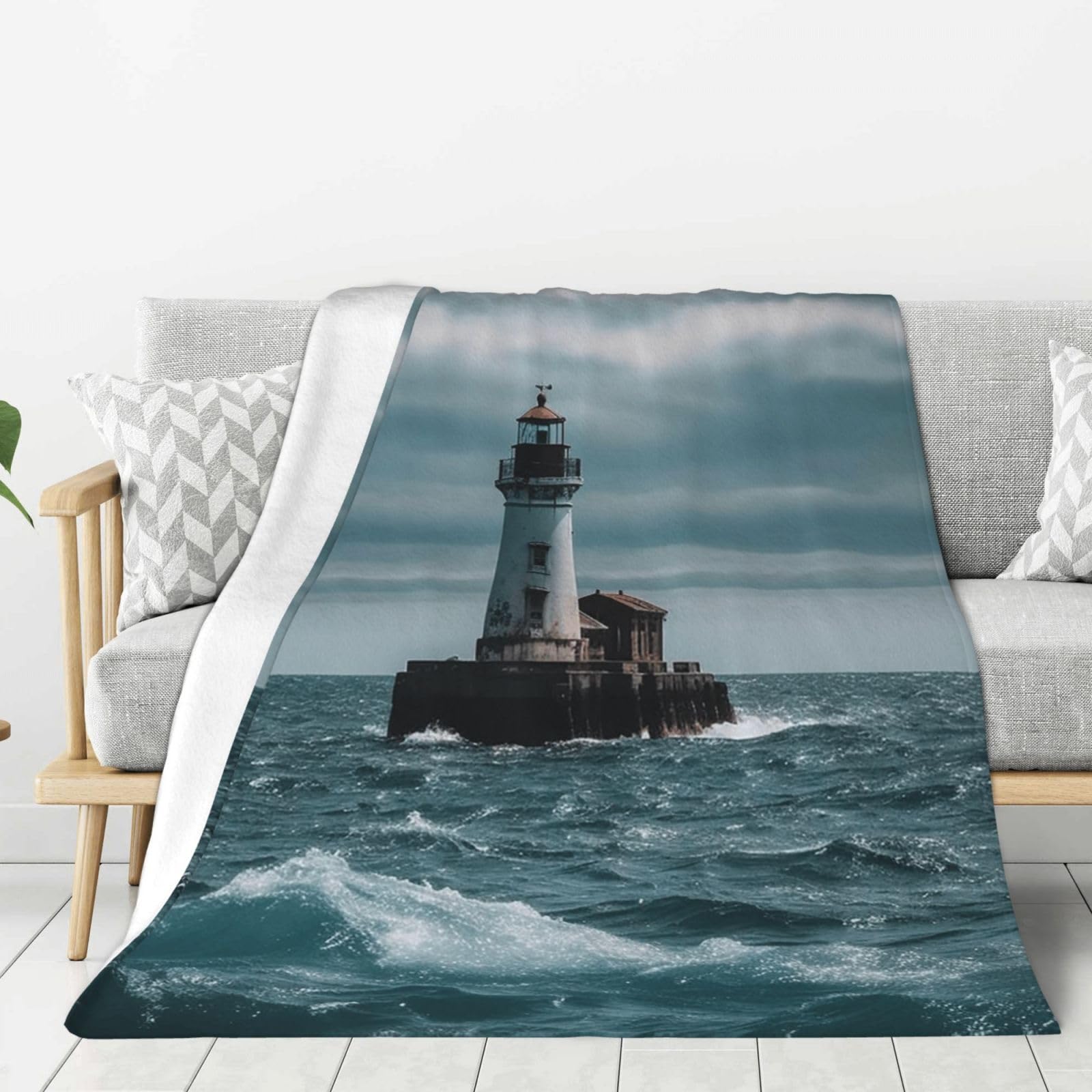 Lighthouse Ocean Throw Blanket Plush Flannel Fleece Blanket, Soft Lightweight Cozy Blankets 40"X30" for Bed Couch Sofa Travel
