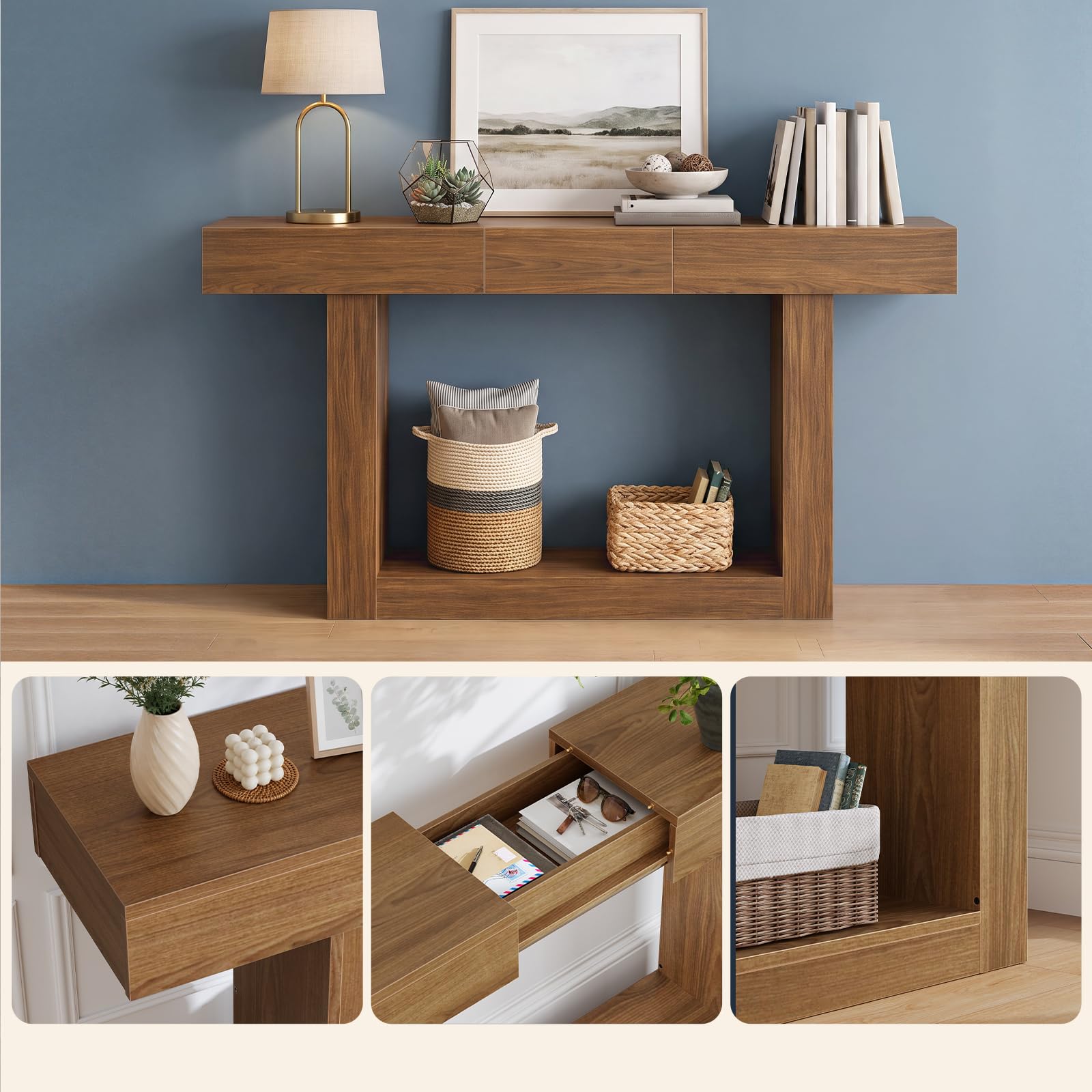 HOOBRO Table Console Extensible, Table d'Entrée, Marron