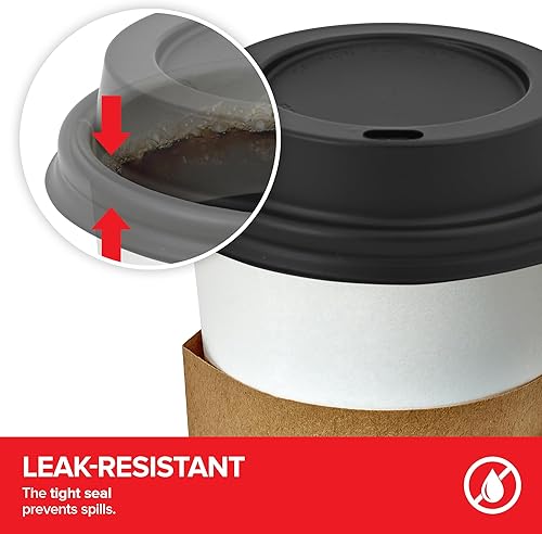 Miniatura 5 de Stock Your Home (100 unidades) tapas desechables para tazas de café en color negro para tazas calientes de papel estándar de 10, 12, 16, 20 y 24