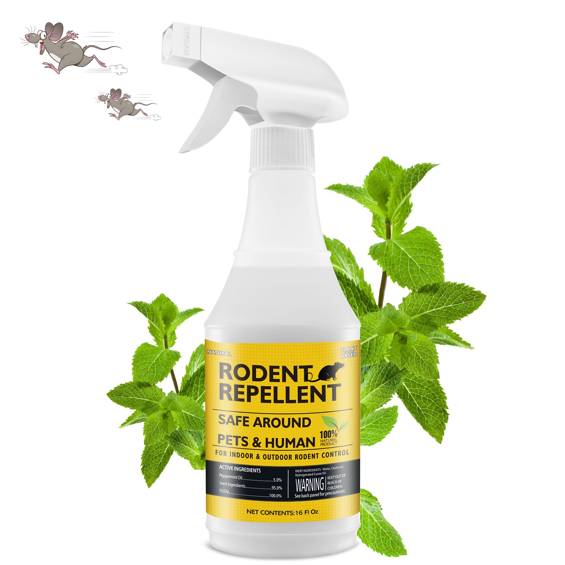 Peppermint Oil Rodent Repellent Spray, 16OZ Natural Mice Repellent Indoor to Repel Mice & Rats Pet Family Safe, Powerful Mouse Repellent for Car Engines RV Campers Trucks Boats Pest Control
