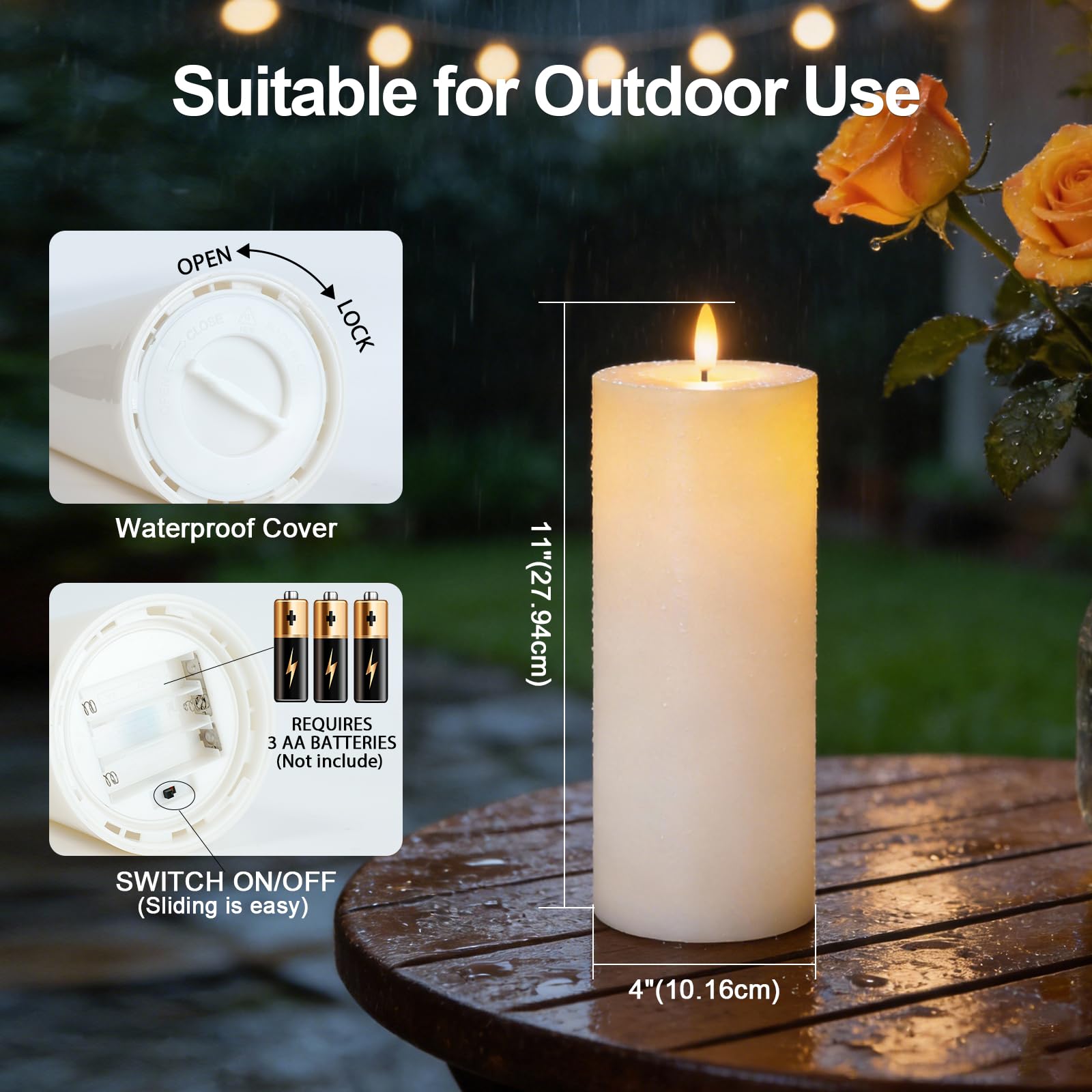 Homemory Lot de 2 grandes bougies piliers électriques sans flamme étanches avec télécommande et minuterie - Alimentées par piles - Longue durée - Blanc - 10,2 x 27,9 cm