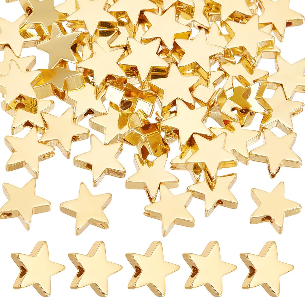 UNICRAFTALE About 60Pcs Star Spacer Beads 18K Gold Plated Beads Star Beads 8mm Spacer Beads Loose Beads Metal Beads Smooth Beads Wear Beads Bracelet Beads for DIY Necklace Jewelry Making Supplies
