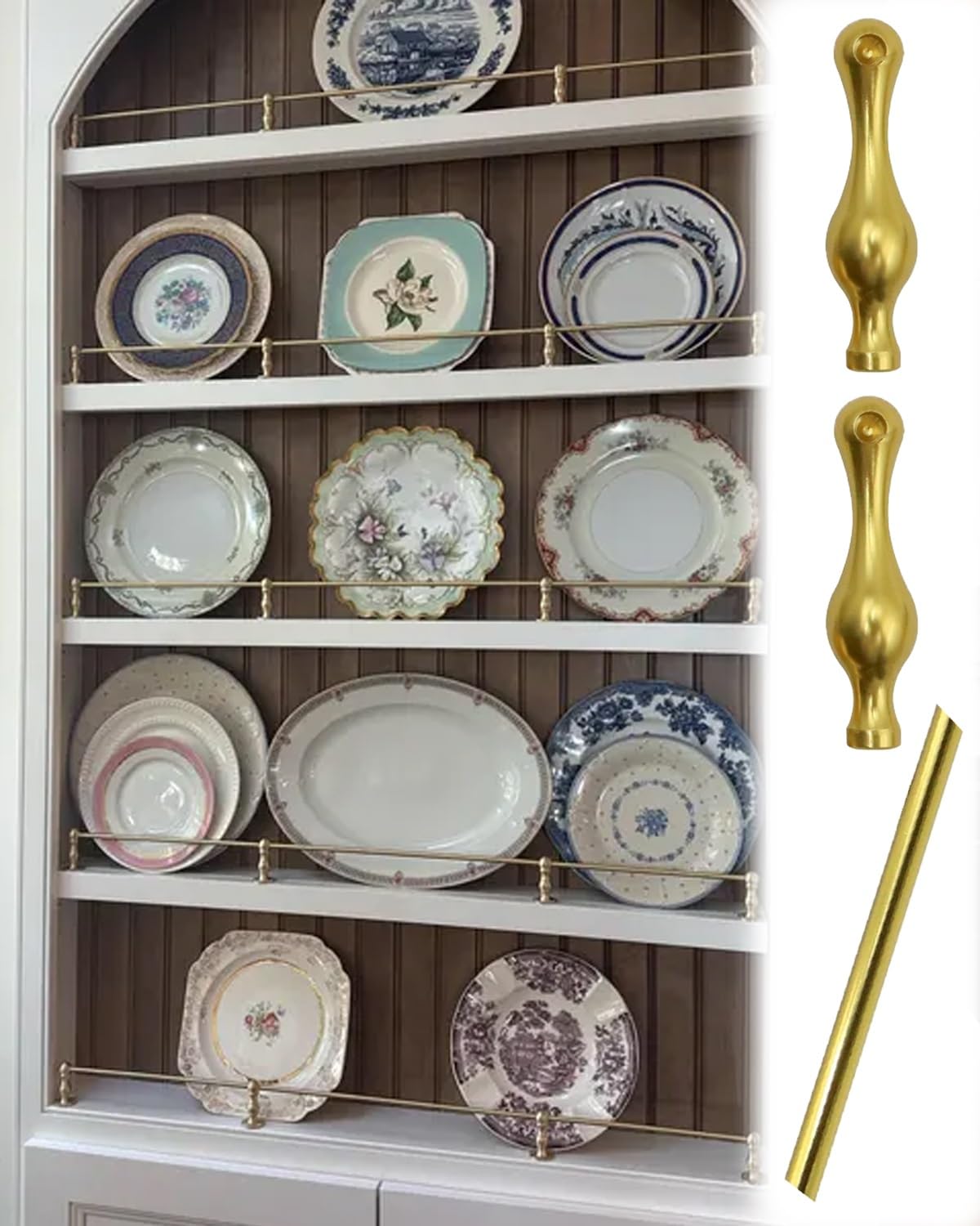 MESCXTY Kitchen Shelves Guard Rail for Cabinets, Metal Gallery Rails Shelves, Shelving Guardrail Bars Brackets Tipping, Railing Fence(Gold-B,26in/66cm)