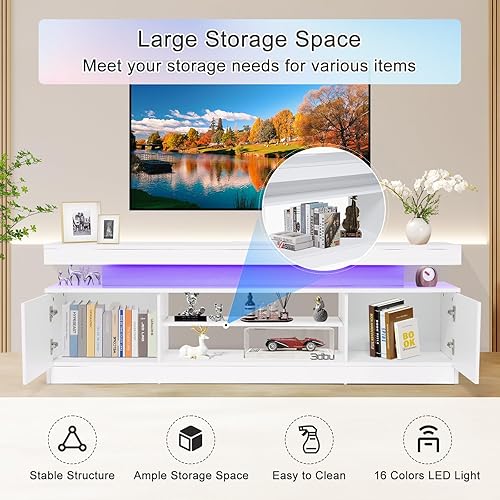 Miniatura 3 de Verano Garden Soporte de TV LED de 63 pulgadas para TV de 75 pulgadas, centro de entretenimiento de alto brillo con toma de corriente y luz, consola