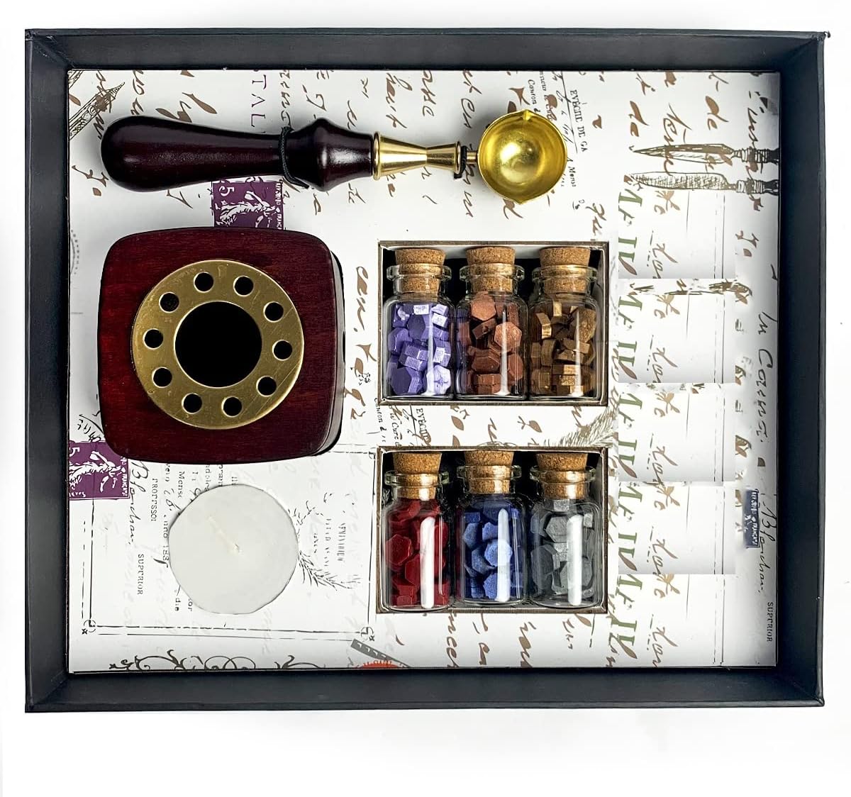 Nostalgic Impressions Bead Sealing Wax Melting Kit with 6 Colors Sealing Wax Beads, Melting Pot, Candle and Spoon