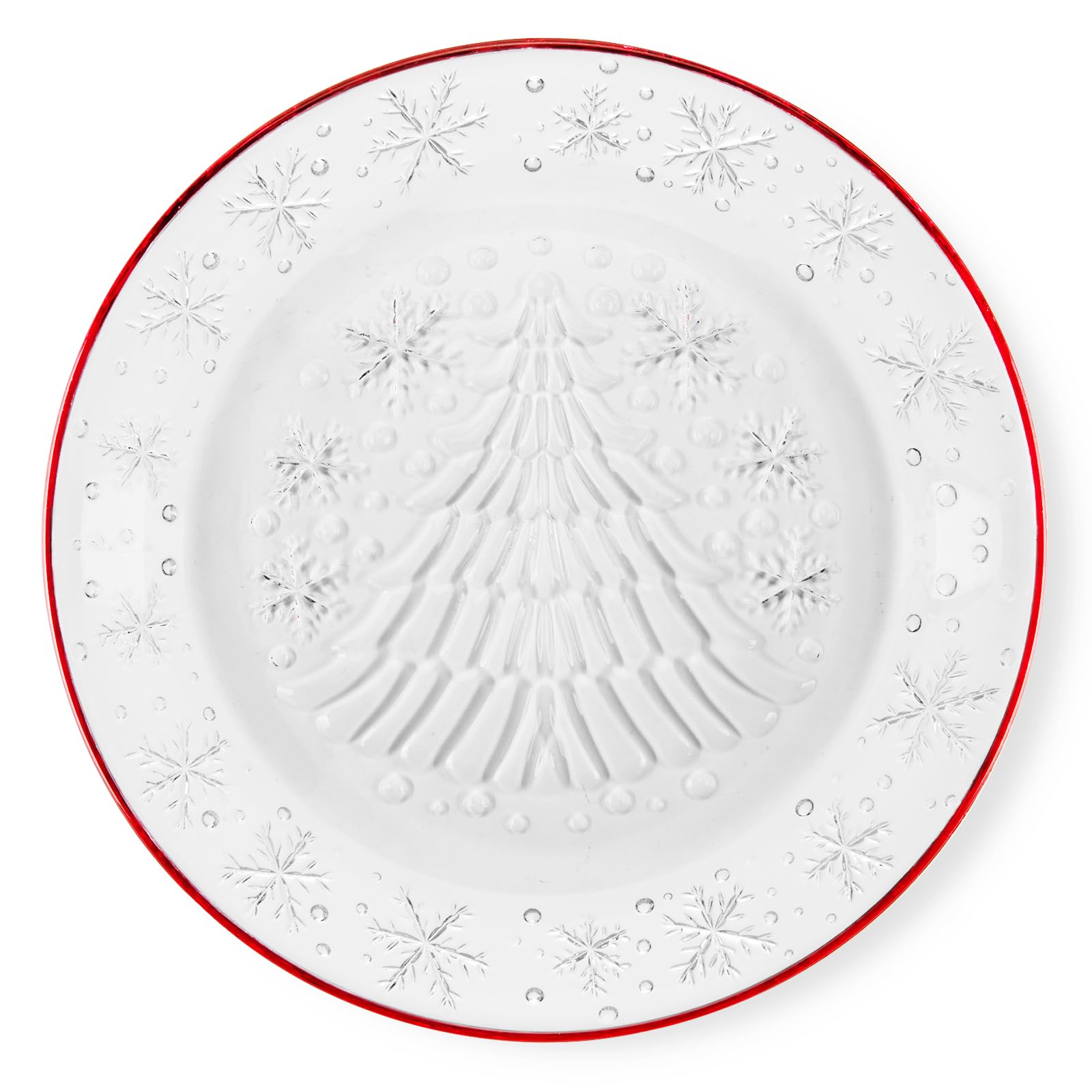 SHOWLOUE Glass Dinner Plate, Christmas Tree Dish Round Decorative Plates Clear Serving Plate for Food, Snack, Dessert, Home Wedding Decor