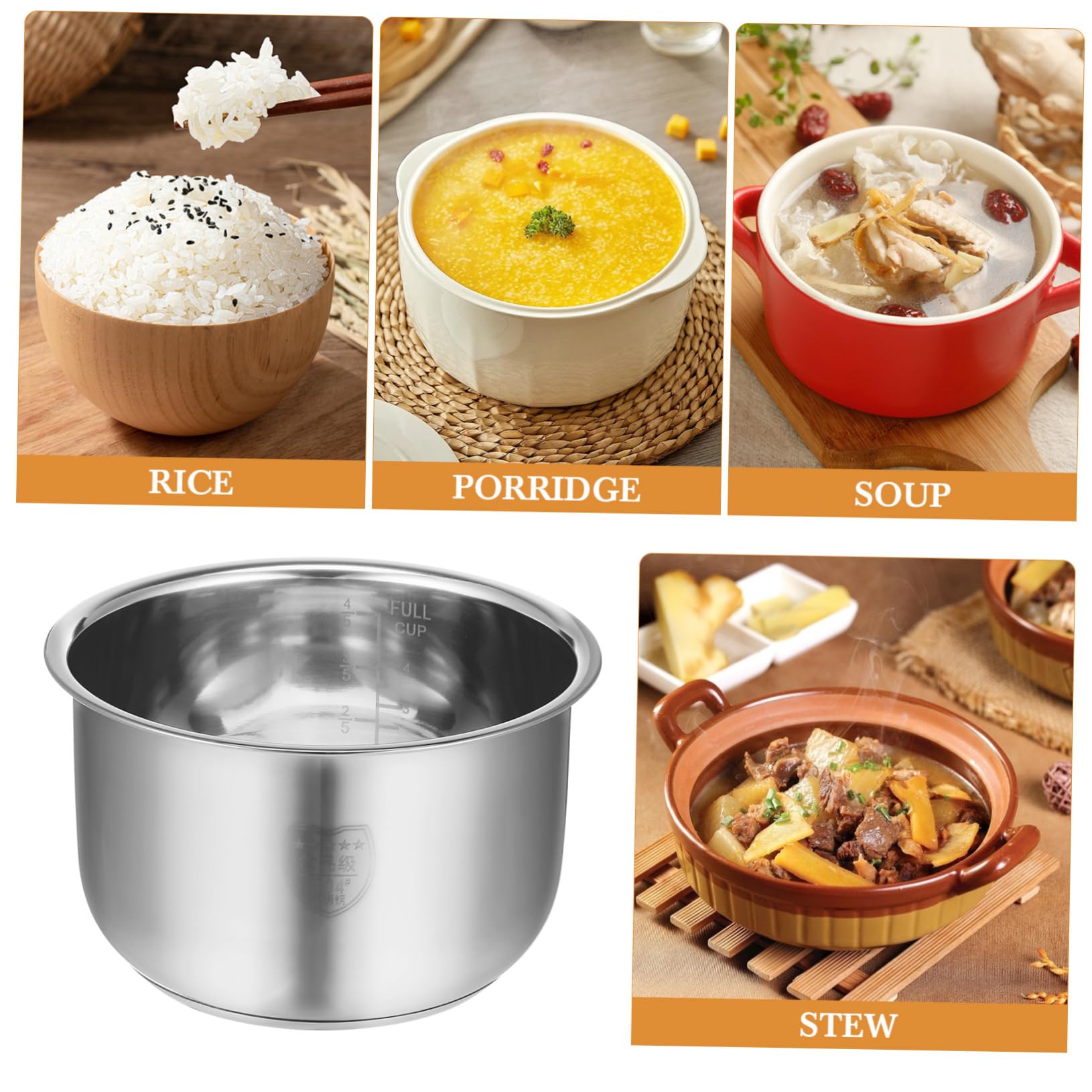 PACKOVE Pot Intérieur Fond Renforcé en Acier Inoxydable 2l Doublure de Remplacement Épaisse pour Cuiseur à Riz pour Préparation de Soupe et Gâteau