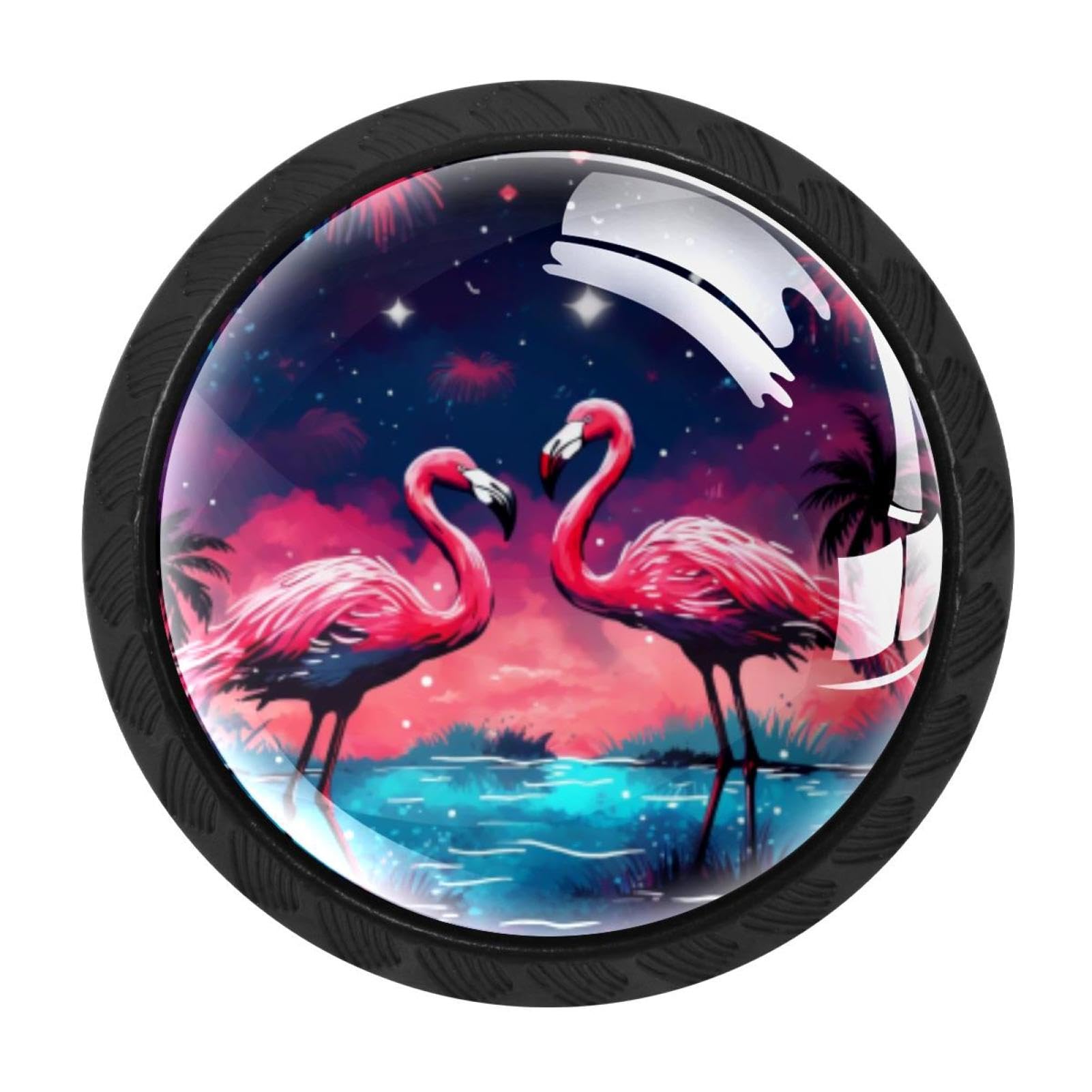 CHENZZZZ Starry Flamingos Drawer Knobs 4 Pack Crystal Dresser Knobs 35mm Glass Cabinet Knobs for Home Office Bathroom