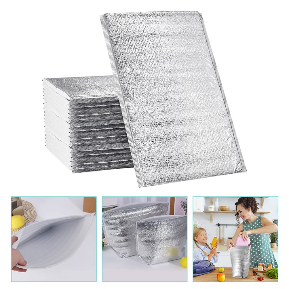 INOOMP Isolierbeutel aus Aluminiumfolie, Lebensmittelaufbewahrung, Thermo-Kühlbeutel, wiederverwendbar, Vakuumbeutel, offene Oberseite, 25 Stück