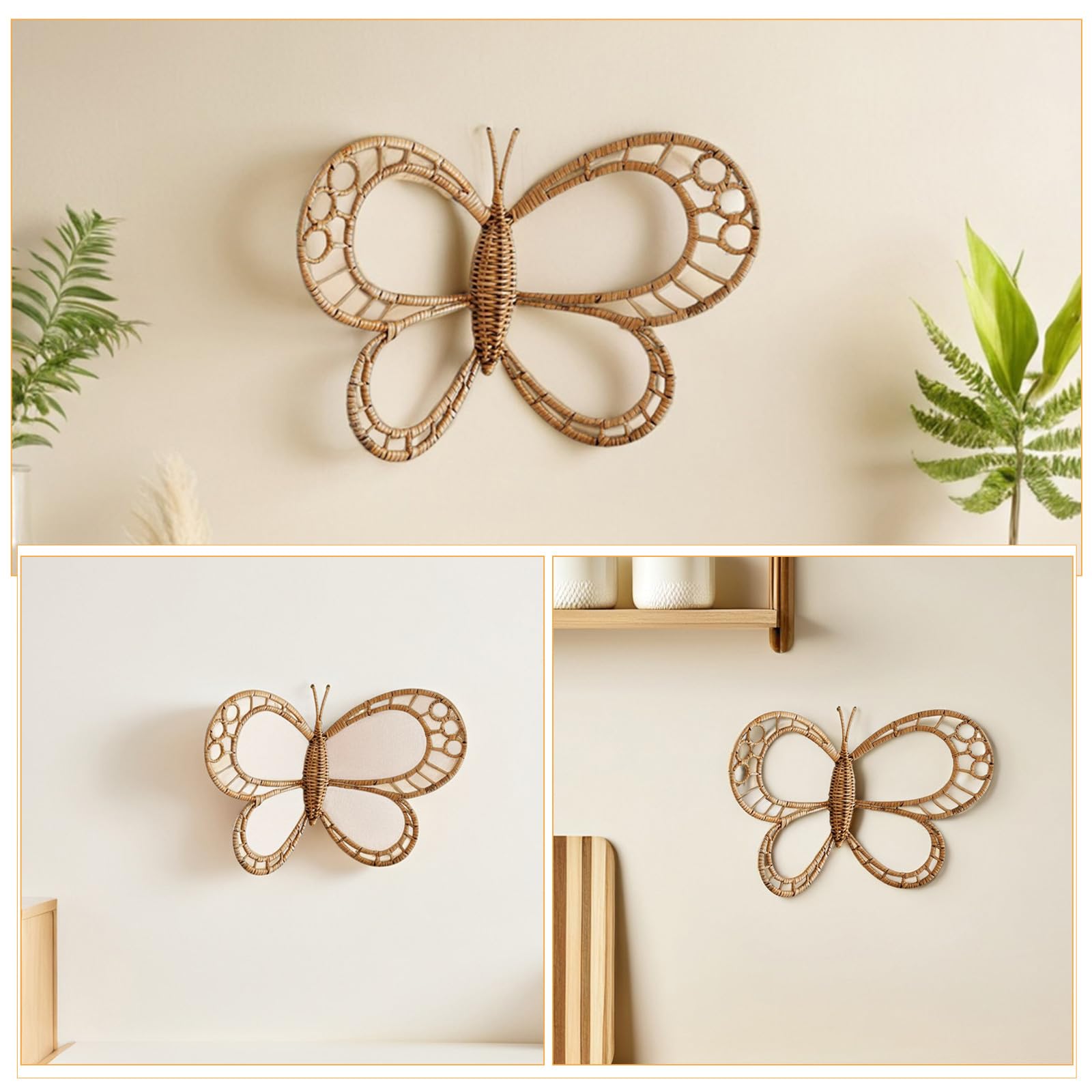 Ciieeo Arte de pared de de mimbre 3D, escultura de animal de ratán bohemio para habitación infantil, tejida natural para guardería, dormitorio, decoración de fiesta de granja