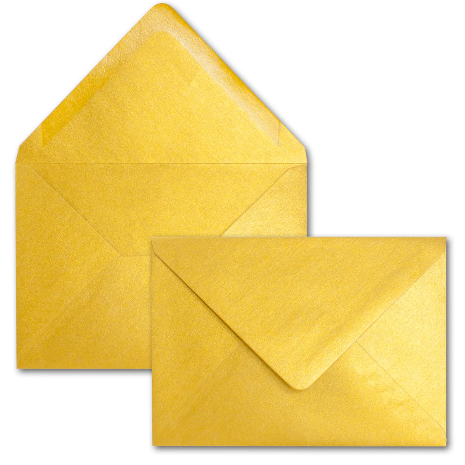 1000 x koperty DIN C6, złote z efektem metalicznym, 114 x 162 mm, 90 g/m², obustronnie powlekane z efektem masy perłowej, klejenie na mokro, na zaproszenia, urodziny, chrzest