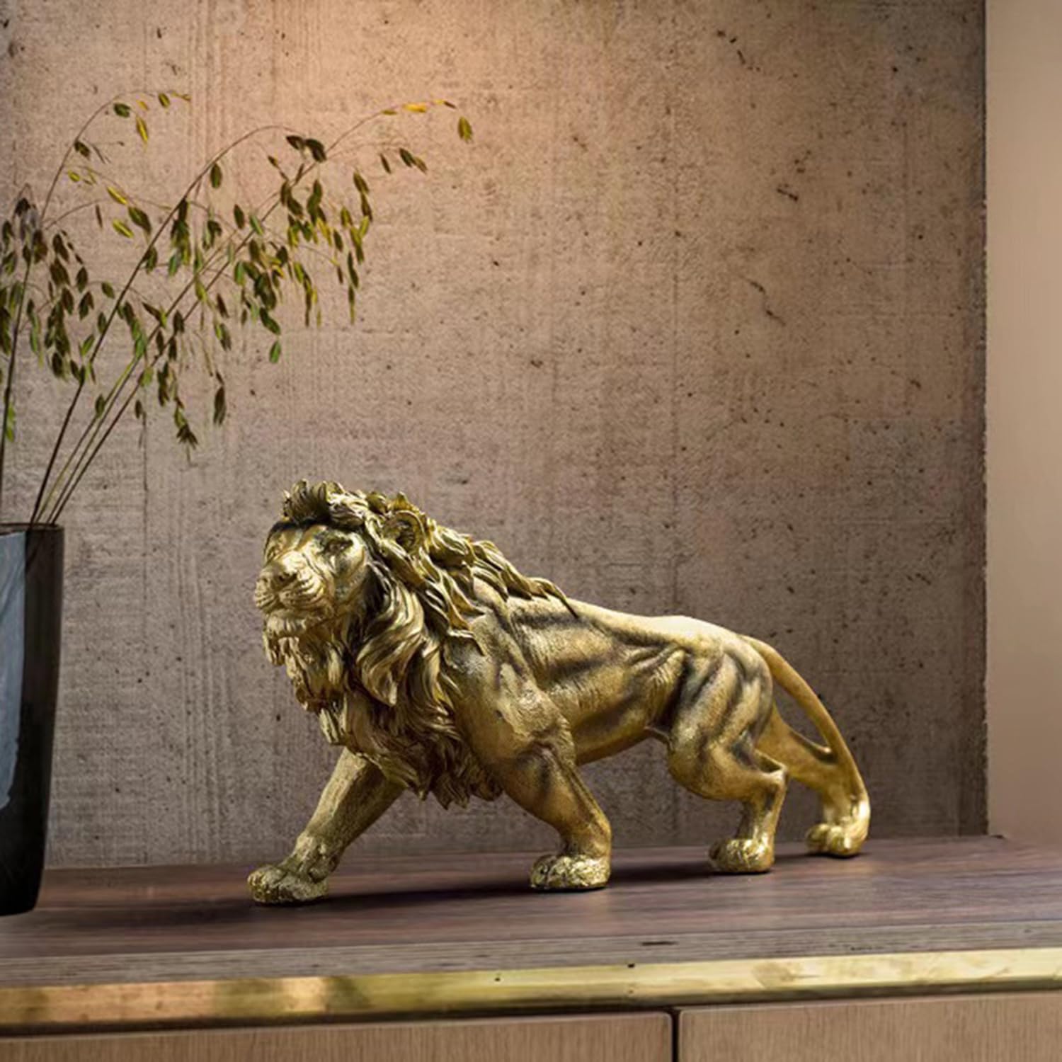 Statua di leone in resina, da collezione, 37 cm, scultura per casa, soggiorno, veranda, scrivania (oro, 37 x 10 x 18 cm)