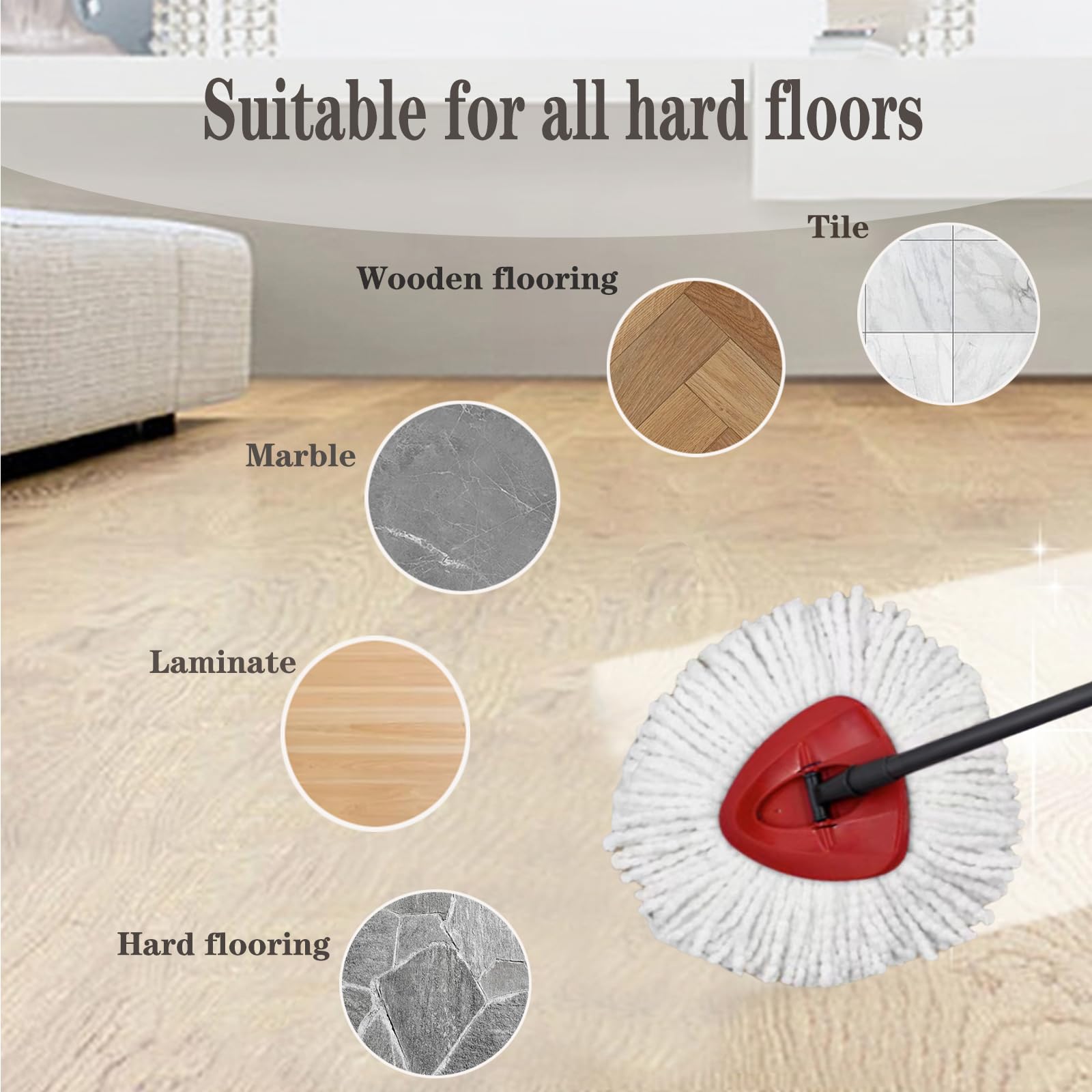 Paquete de 4 cabezales de repuesto para fregona O-Ceda de repuesto para fregona giratoria, recambios de fregona giratoria de microfibra, cabezal de fregona de fácil limpieza, lavable a máquina