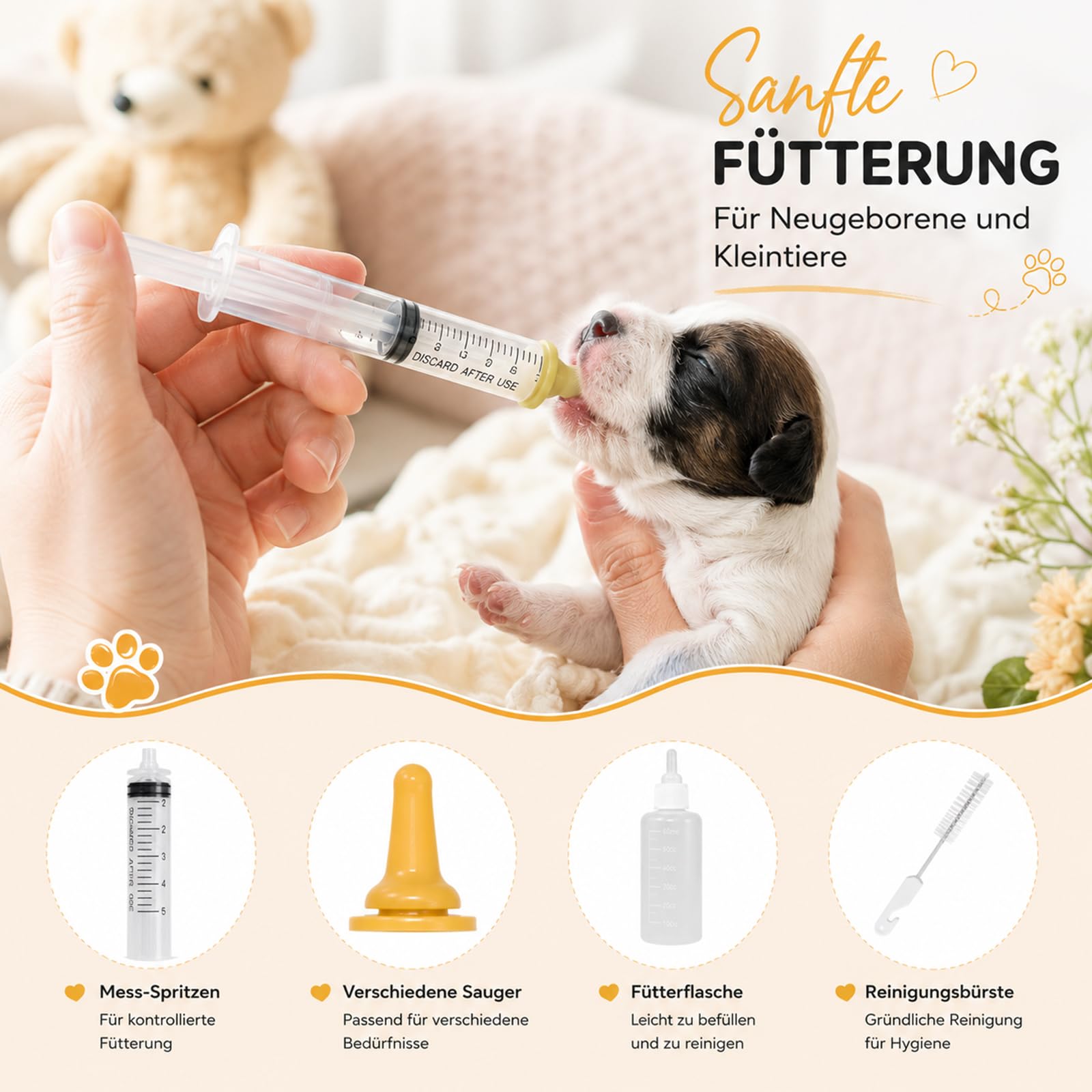 Botella de cría para mascotas, leche para cachorros, botella de cría para cachorros de perros, botón a presión, pastillero, jeringa, dispositivo de alimentación, tetina, alimentador de pezones