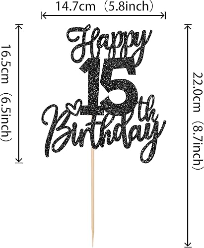 Miniatura 2 de 1 pieza de decoración de pastel de feliz cumpleaños 15 con purpurina para dulces 15 años, decoración de pasteles para cumpleaños de 15 años,