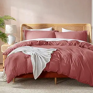 Nestl Twin Duvet Cover Set with Comforter Insert - Pink Clay 3 Piece 68x90 Duvet Cover & 1 Pillow Sham with White Quilted Down Alternative Comforter, Ultra Soft, All Season