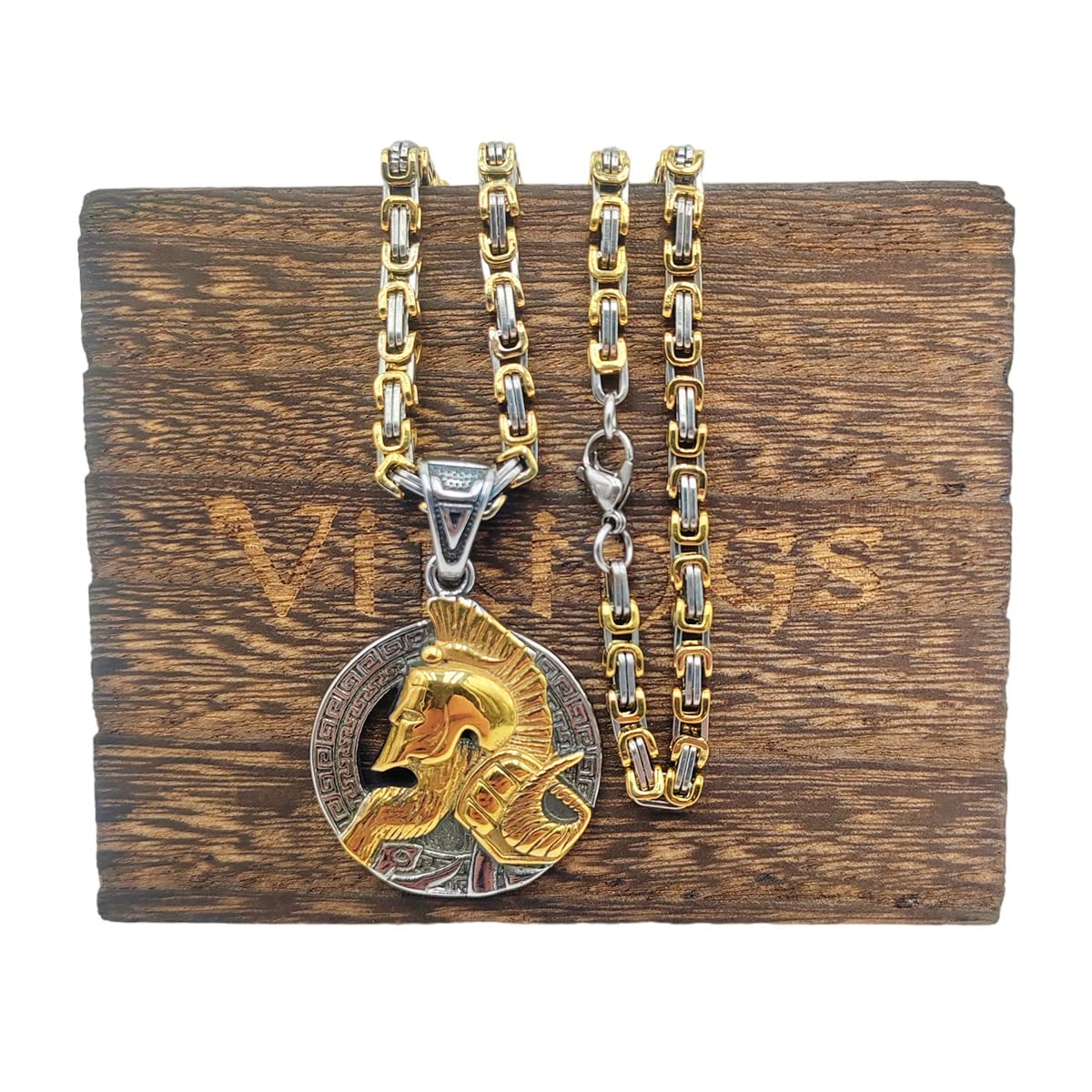 TS TAC-SKY Hombres Vintage Joyería Original Nórdico Vikingo Espartano Odin Wolf Vegvisir Mjolnir Brújula Talismán Collar Viene En Una Caja De Madera Valhalla De Regalo (Color : Style 3, Size : 60cm