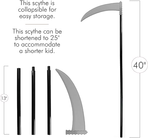 Miniatura 7 de Skeleteen Bastón de guadaña de la muerte gris Grim Reaper Death Halloween accesorios para disfraz de guadaña de armas