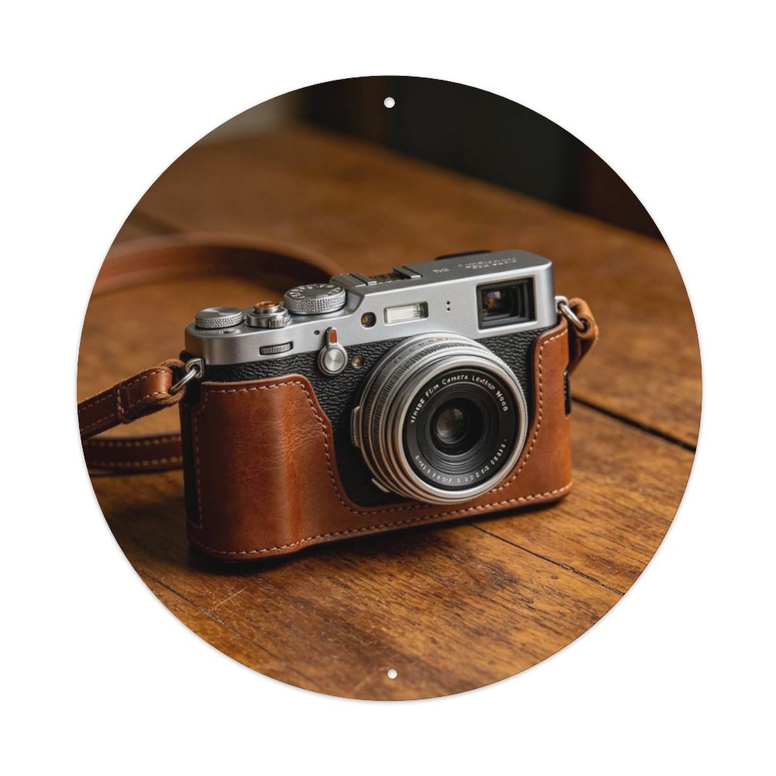 Vintage Film Camera Leather Wood Metal Tin Sign Plaque