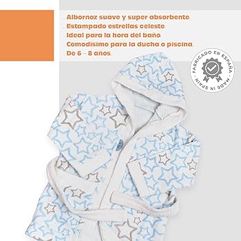 Accappatoio Per Bambino Con Cappuccio - Spugna Di Cotone 100% - Design Stelle Celesti - Foto 14