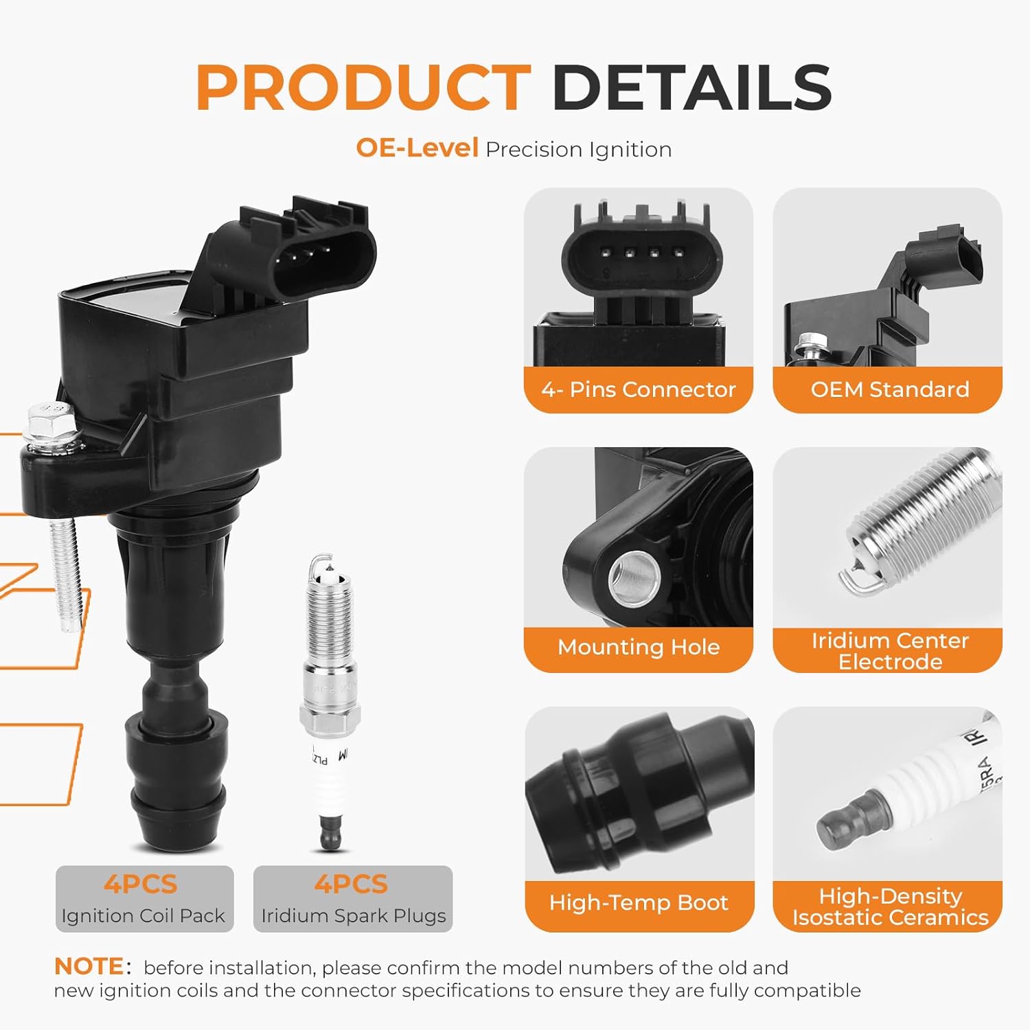 Autoexact Ignition Coil Packs & Iridium Spark Plugs Kit Fit for Chevy 2010-2017 Equinox Malibu Cobalt HHR Captiva/GMC Terrain/Buick Verano LaCrosse/Pontiac G6/Saturn 2.0L 2.2L 2.4L L4, # UF491 4 Sets