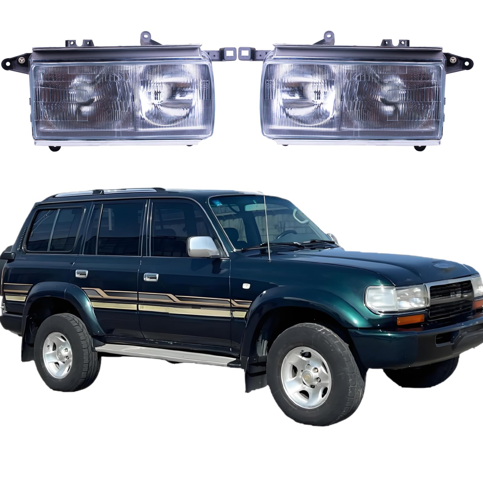 Photo 1 of **ONLY ONE**Fuleweke Left Right Headlight Assemblies Compatible with Toyota Land Cruiser FJ80 HZJ80 J82 4500 1991 1992 1993 1994 1995 1996 1997 Head Lamp Replace 81110-60695,81150-60515,212-1173-RD