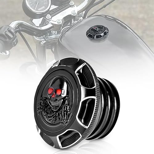 Baoilai Tapa de aluminio para tanque de combustible y gasolina 3D, diseño de calavera negra, ojos rojos, compatible con Harley Sportster XL 1200 883