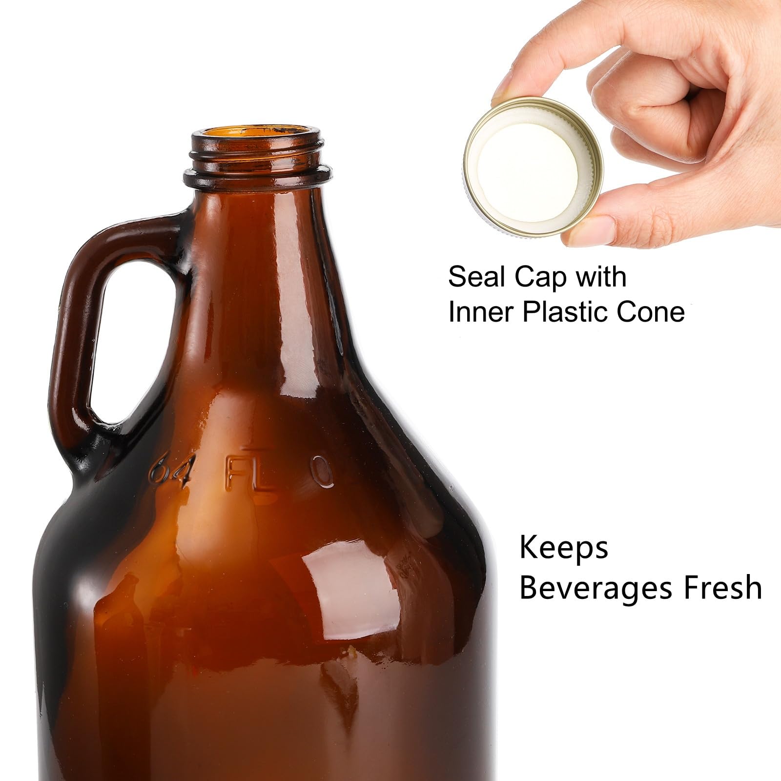 ZEAYEA Juego de 3 jarras de cristal para cultivar, 64 onzas, ámbar de medio galón con tapas y asa, ideal para cerveza, cerveza casera, Kombucha, sidra, agua destilada