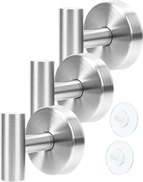 bathiin No Drill Suction Hooks for Bathroom, Shower Hooks for Inside Shower, Stainless Steel Heavy Duty Towel Hooks 3 Pack - Bathroom Door Hanger for Towels, Robes, Clothes & Sponges (Silver)