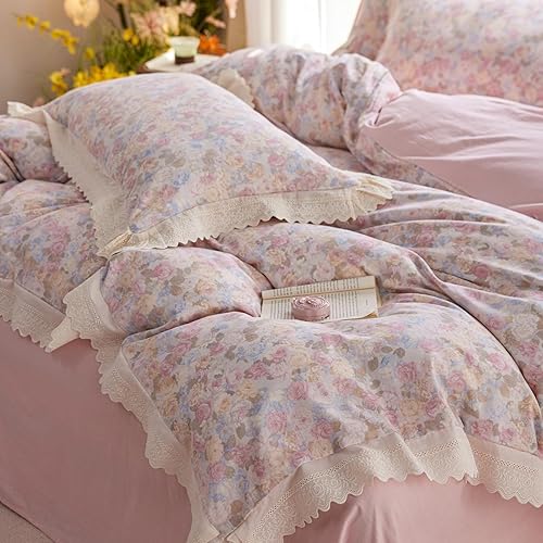 Miniatura 68 de 3 piezas de juego de funda de edredón tamaño individual XL, funda de edredón blanca con estampado floral azul, ropa de cama coquette de algodón