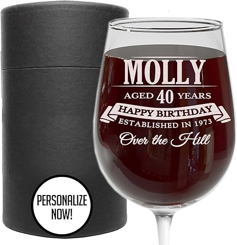 Miniatura 1 de Copa de vino grabada personalizada de 16 onzas, regalos de feliz cumpleaños para mujeres, ideas de regalo de vino grabadas personalizadas para 40