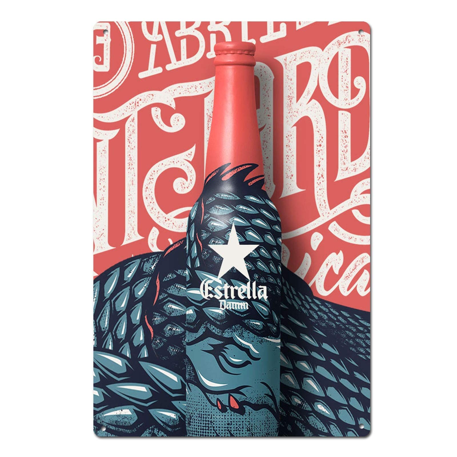 Dogt Red Estrella Damm Beer Spain Barcelona Tin Sign Metal Sign Metal Decor Wall Sign Wall Poster Wall Decor Door Plaque Tin Sign 7.8X11.8 Inch
