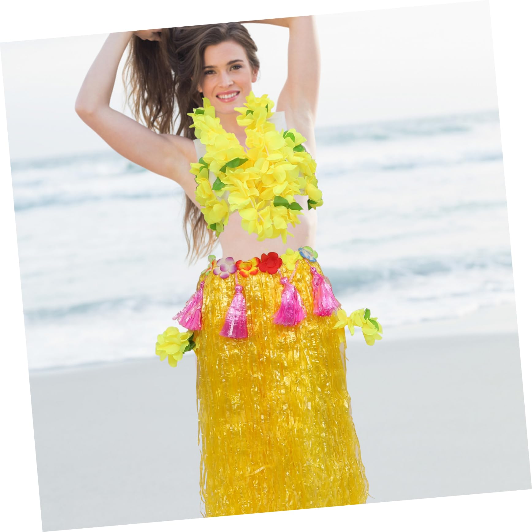 LIFKOME 6pcs Costumes Whistle Party Favors for Hawaii Outfits Tropical Party Necklace Hawaiian Party Hawaii Garland Hawaiian Outfits for Women Hawaiian Skirt Costume Yellow