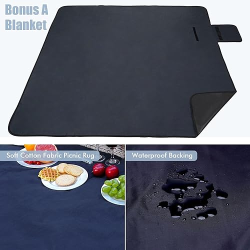 Miniatura 6 de Juego de cestas de picnic para 2 personas, cesta de sauce con compartimento grande aislado para enfriar, manta de picnic y kit de servicio de