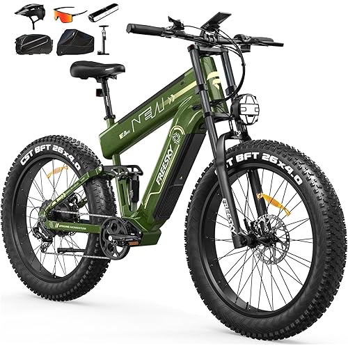 FREESKY Dual Battery Electric Bike for Adults, 48V 41AH 160 Miles Long Range E Bike, 4000W Motor 40MPH+, 26" Fat Tire Fast Mountain EBike, Full Suspension & Hydraulic Brakes, UL 2849 Certified by TÜV