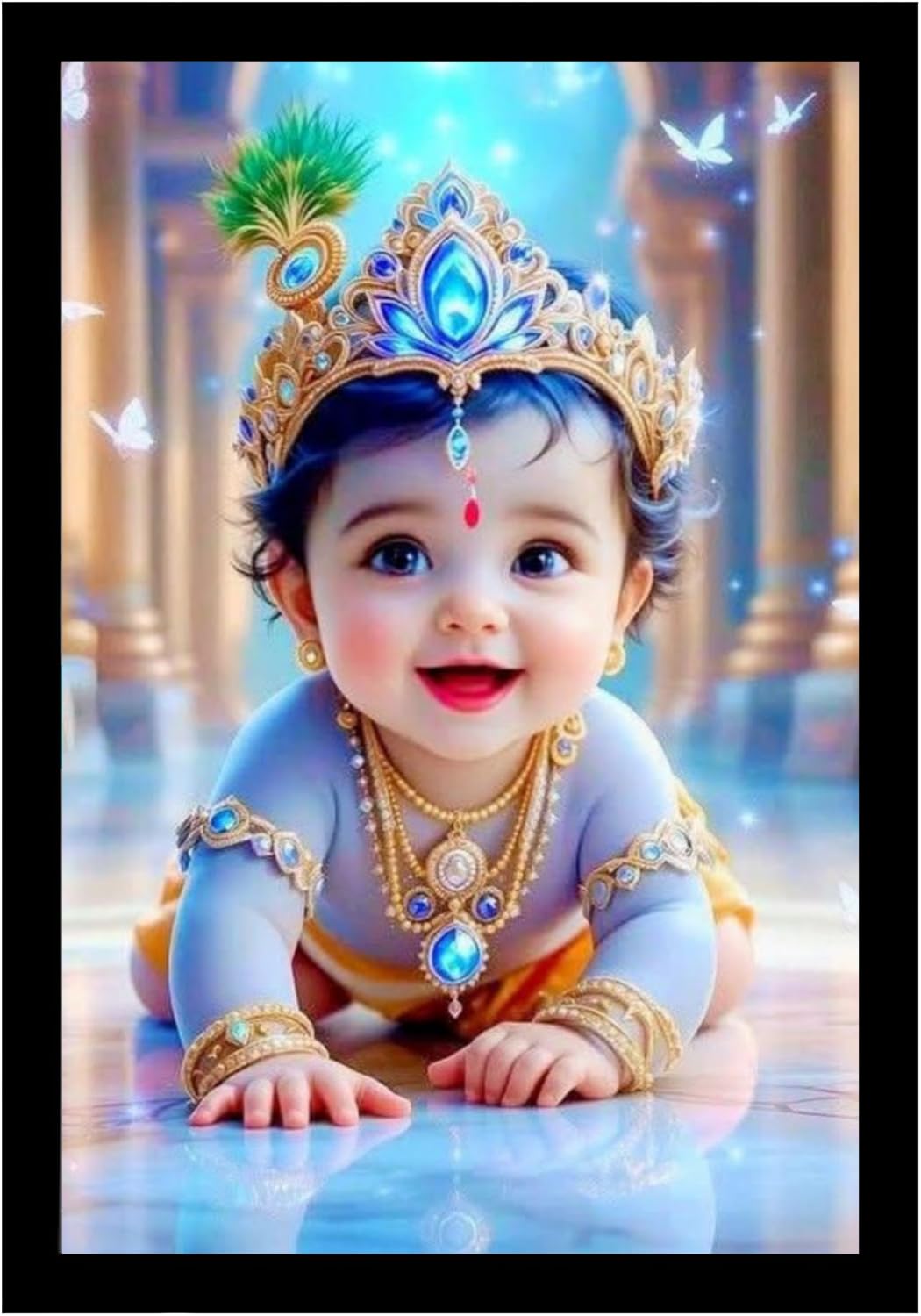 DIVARTH Baby Krishna Picture for Pregnant Women (With Frame) – Spiritual Kanha Ji Wall Poster for Home Temple Décor, Framed Art Gift for Room Decoration 10x13 (Black)-image-24
