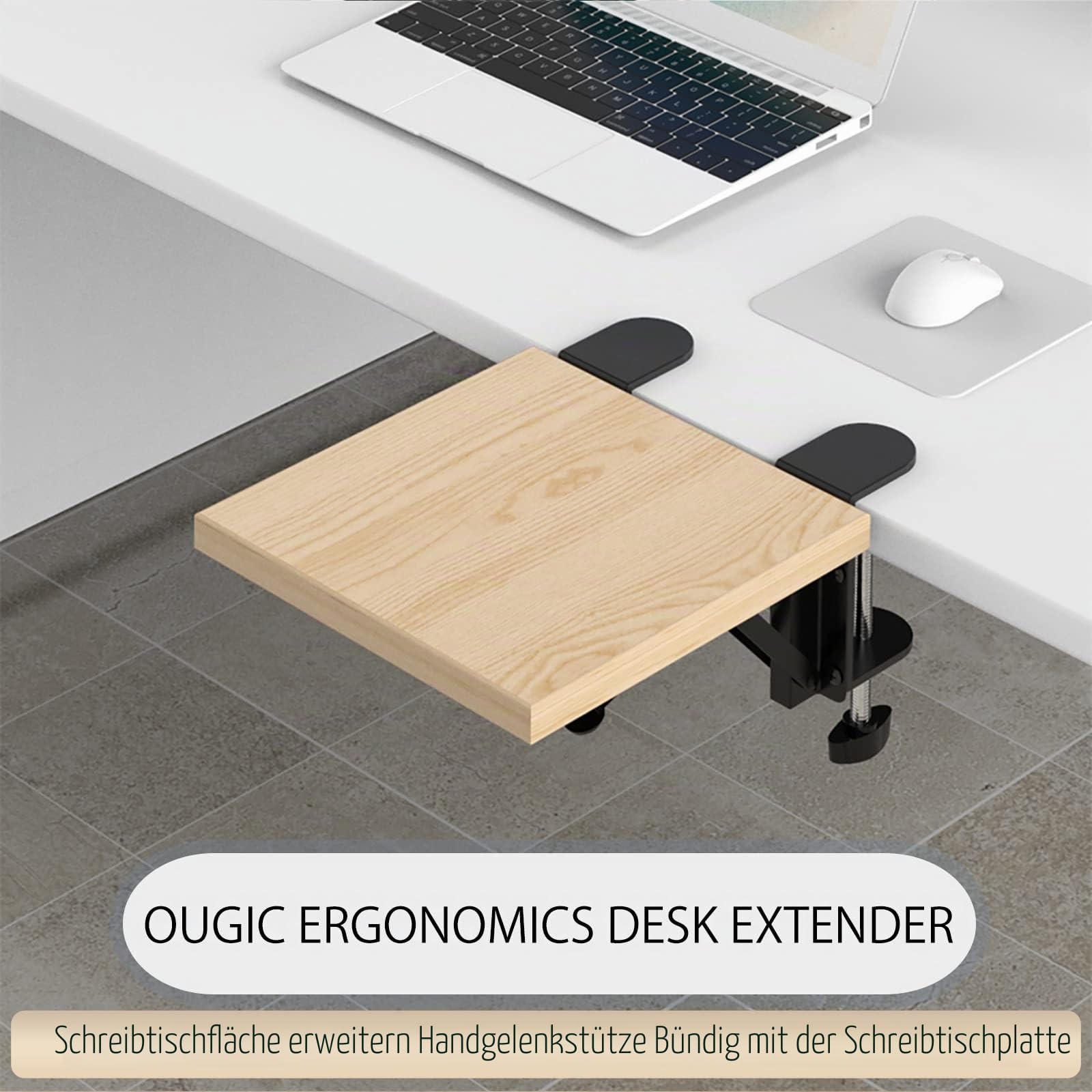 OUGIC Ergonomische Schreibtischverlängerung, 24 x 23 cm, stanzfreie Klemmung, faltbare Tastatur-Schublade, Tischhalterung, Armlehne, Ablage, Computer-Ellenbogen-Armstütze