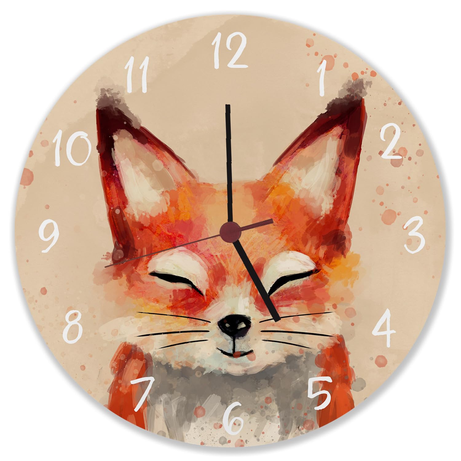 Orologio da parete a forma di volpe con effetto acquerello, bellissimo orologio per la cameretta dei bambini con simpatica volpe come decorazione per la cameretta dei bambini