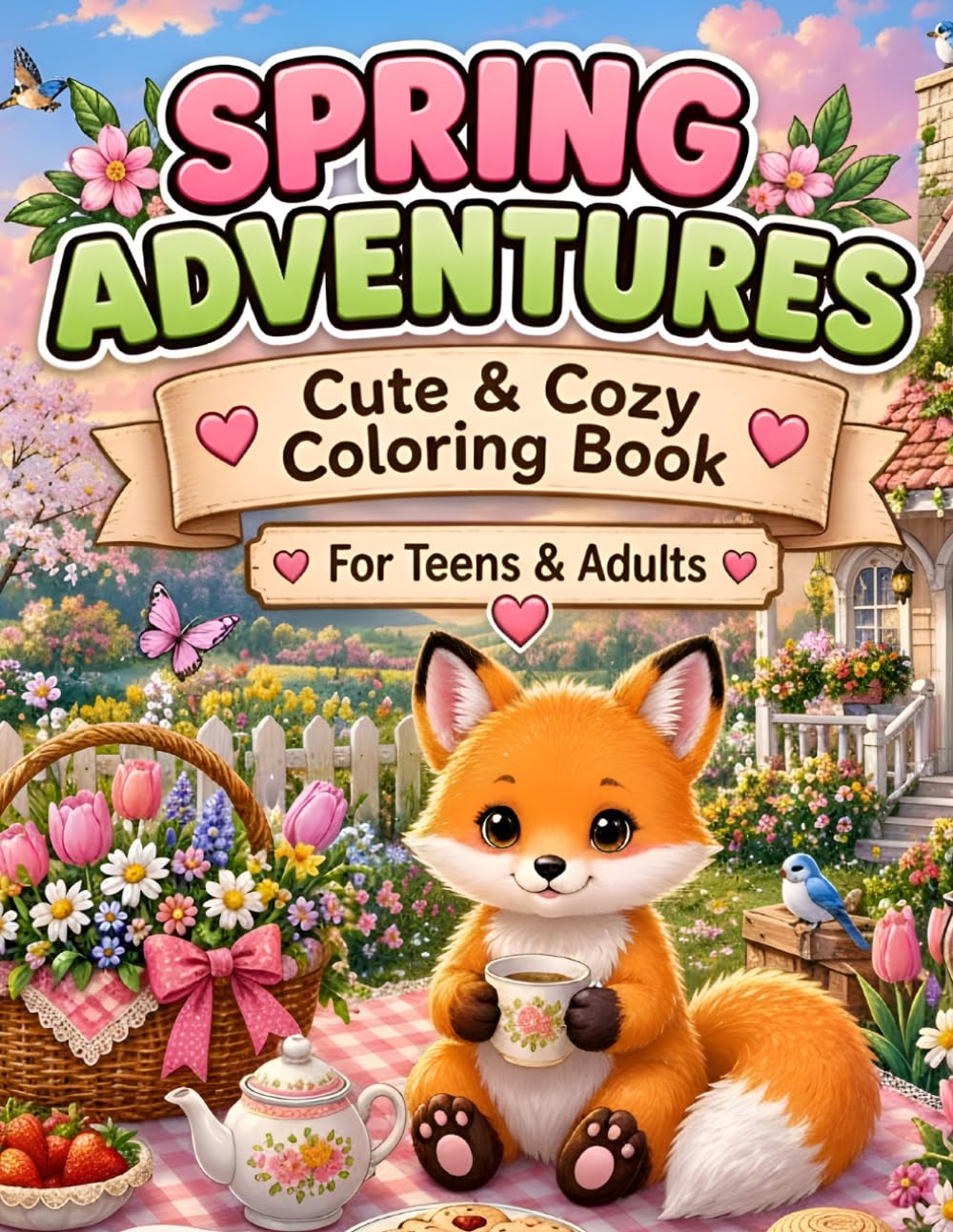 Cozy Little Fox Spring Adventures: A Whimsical Spring Coloring Book for Adults and Teens Featuring 50 Cozy Woodland Scenes, Blooming Gardens, Cute ... Adventures (Cozy Little Fox Adventures)