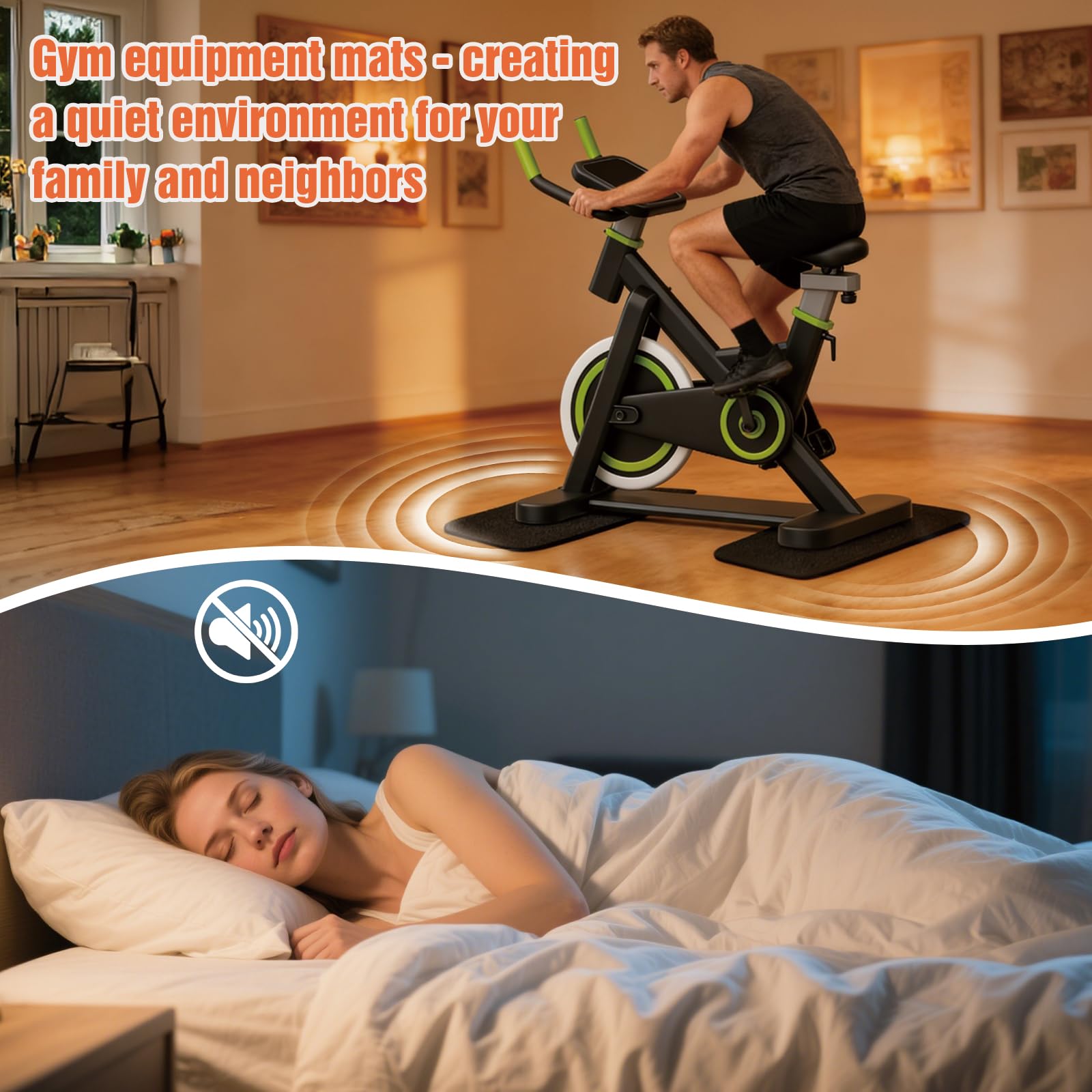 Lot de 2 Tapis de Protection Sol Fitness 28 x 70 cm, Tapis de Sol Sport 6 mm Anti Bruit Vibration pour Vélo Elliptique, Treadmill, Home Trainer