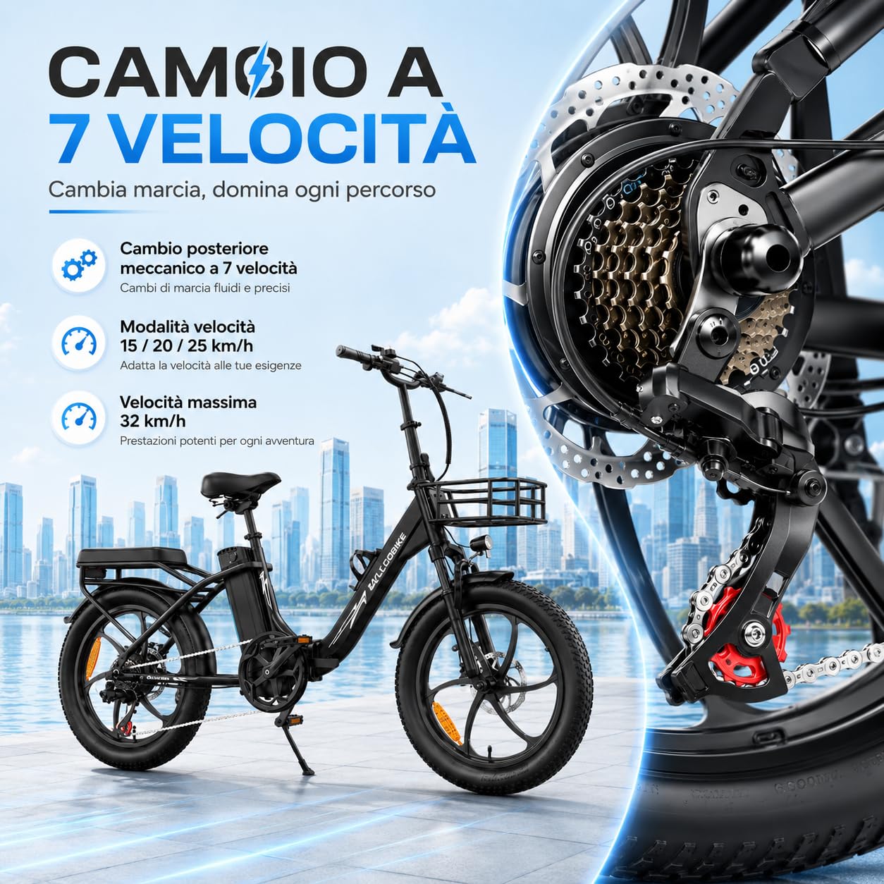 20" Bicicletta Elettrica Pieghevole, Batteria Rimovibile 48V20AH Autonomia Di 120Km Bici Elettrica，7 Velocità E Freni A Disco Idraulici Bici Elettrica Uomo ，E-Bike Da Per Adulti (nero)
