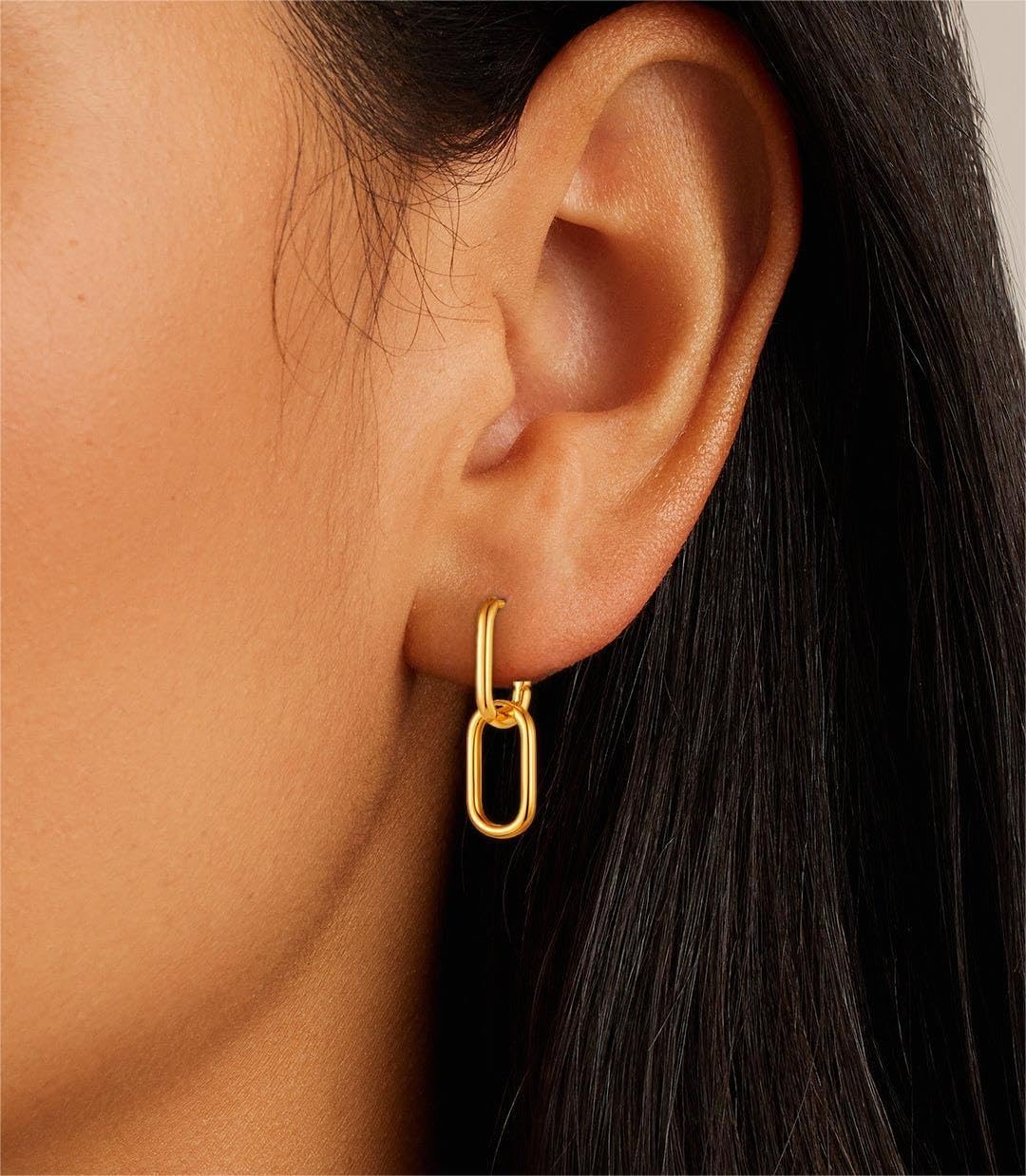 Gold Earrings for Women Trendy, Simple Dainty 14K Gold Plated Paperclip Square Chain Link Dangle Hoops Earrings Pin Stud Huggie Earrings Lightweight Hypoallergenic Minimalist Aesthetic Gold Jewelry for Christmas Gifts image 5