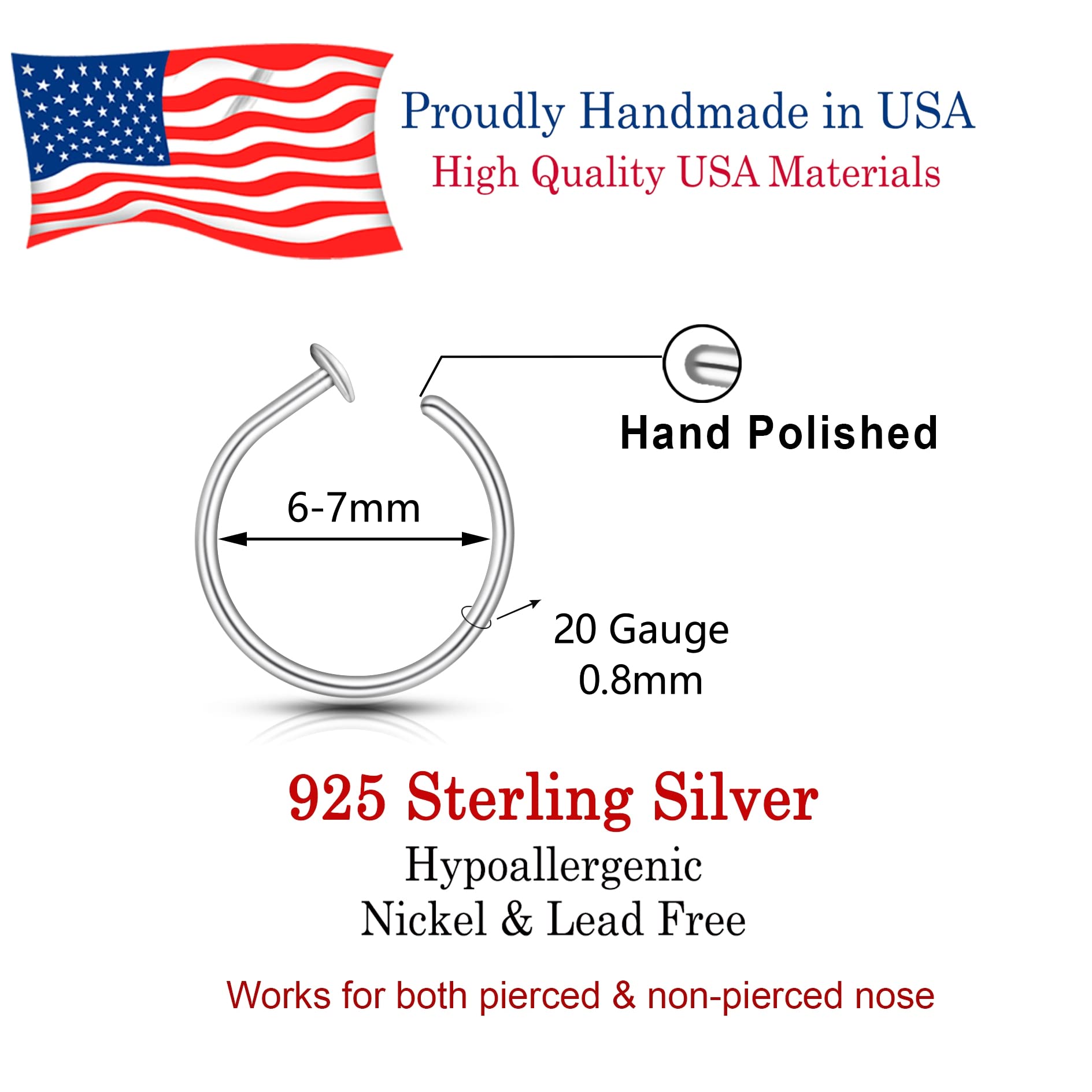 LUCKYJEWUS Small Thin Gold Nose Ring Hoop for Women, 14k Gold Filled or 925 Sterling Silver - 20G/22G/24G Adjustable Nose Piercing Jewelry (5mm–6mm, 6–7mm, 7–8mm) - Image 3