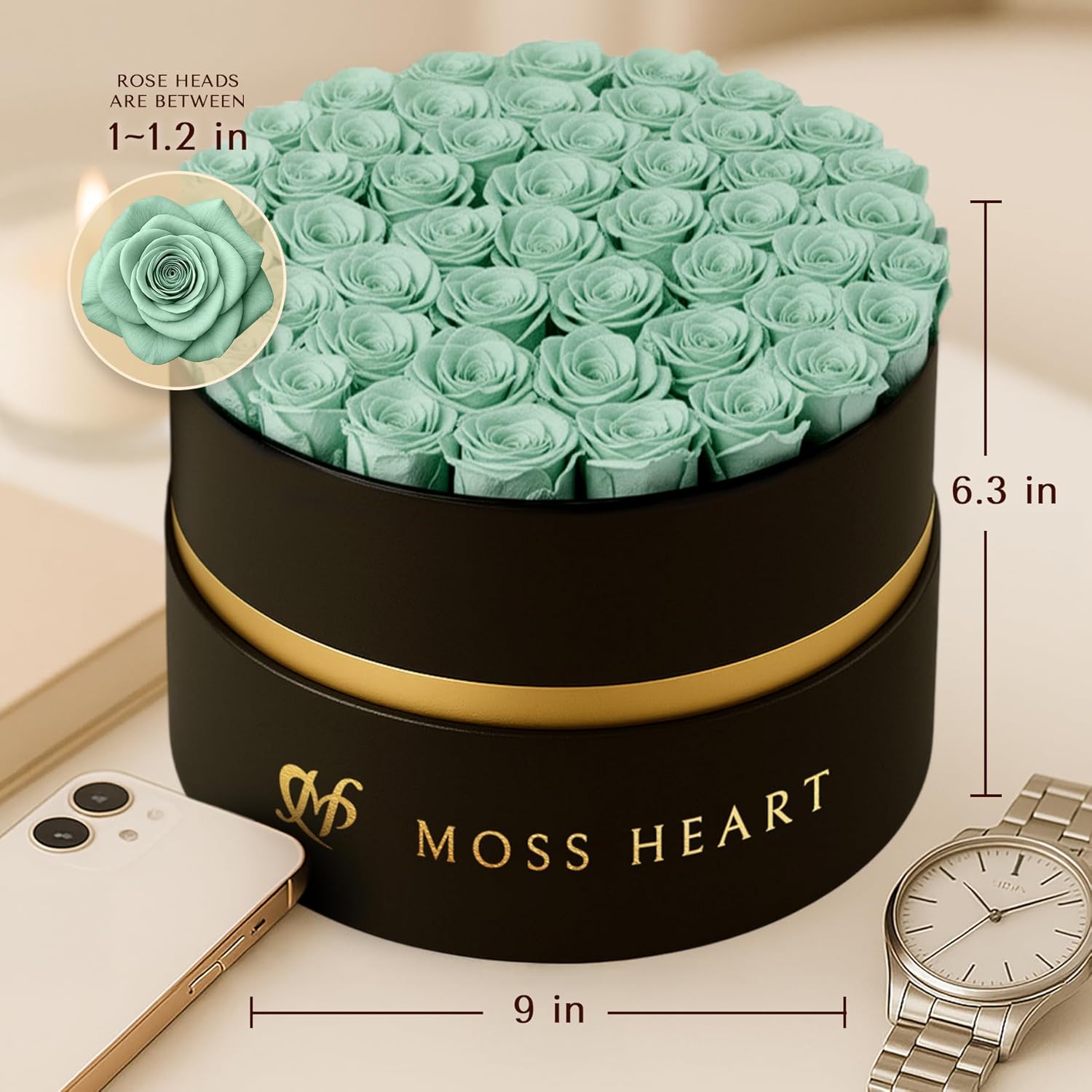 50 Preserved Roses in Designer Round Box, Real Forever Roses, Long-Lasting 1+ Year, No Watering, Luxury Home Décor Arrangement, Valentine’s Day Gift for Wife or Girlfriend - Image 2