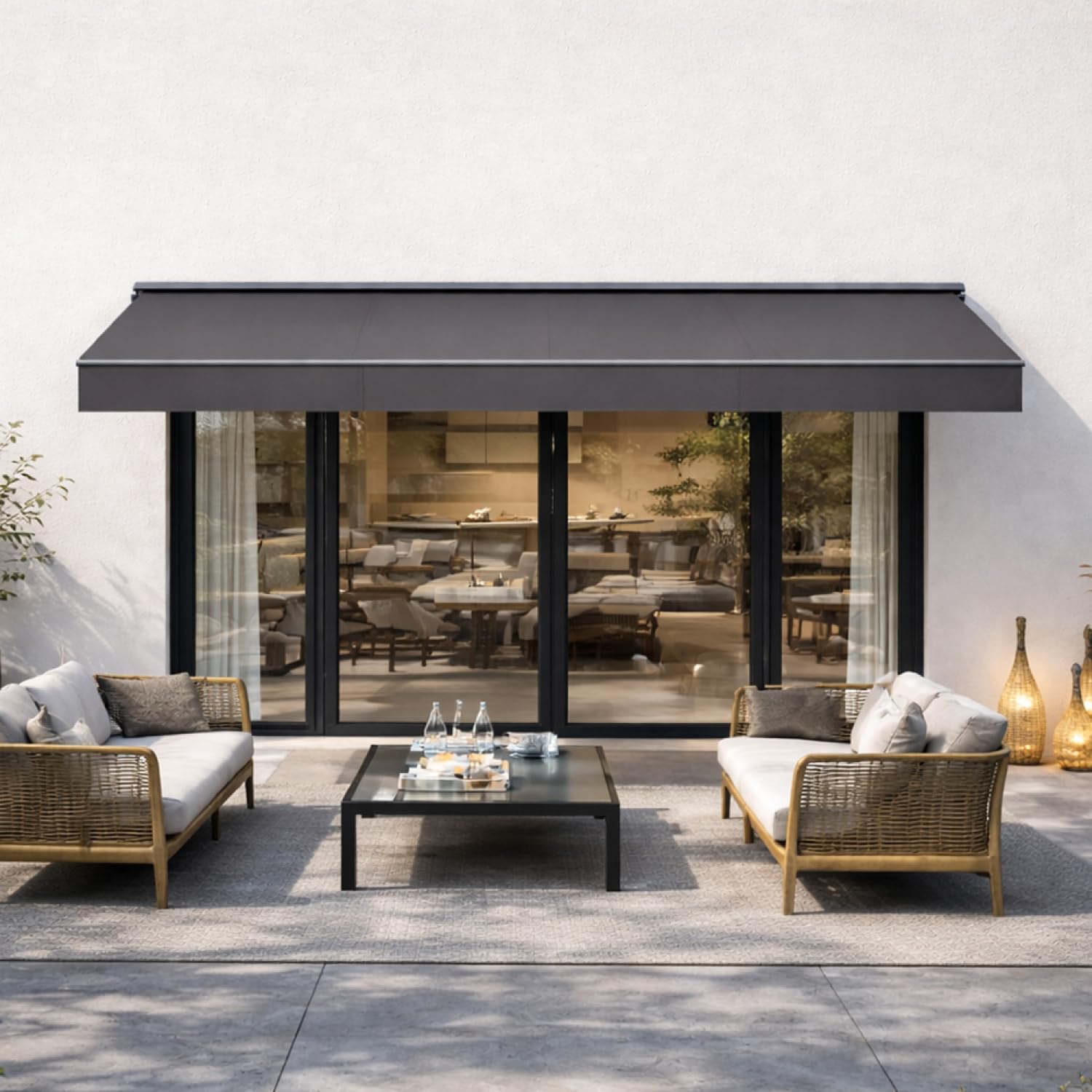 Store Banne Manuel 2,95x2,5 m Aluminium Toile Grise 280 g/m² Hydrofuge