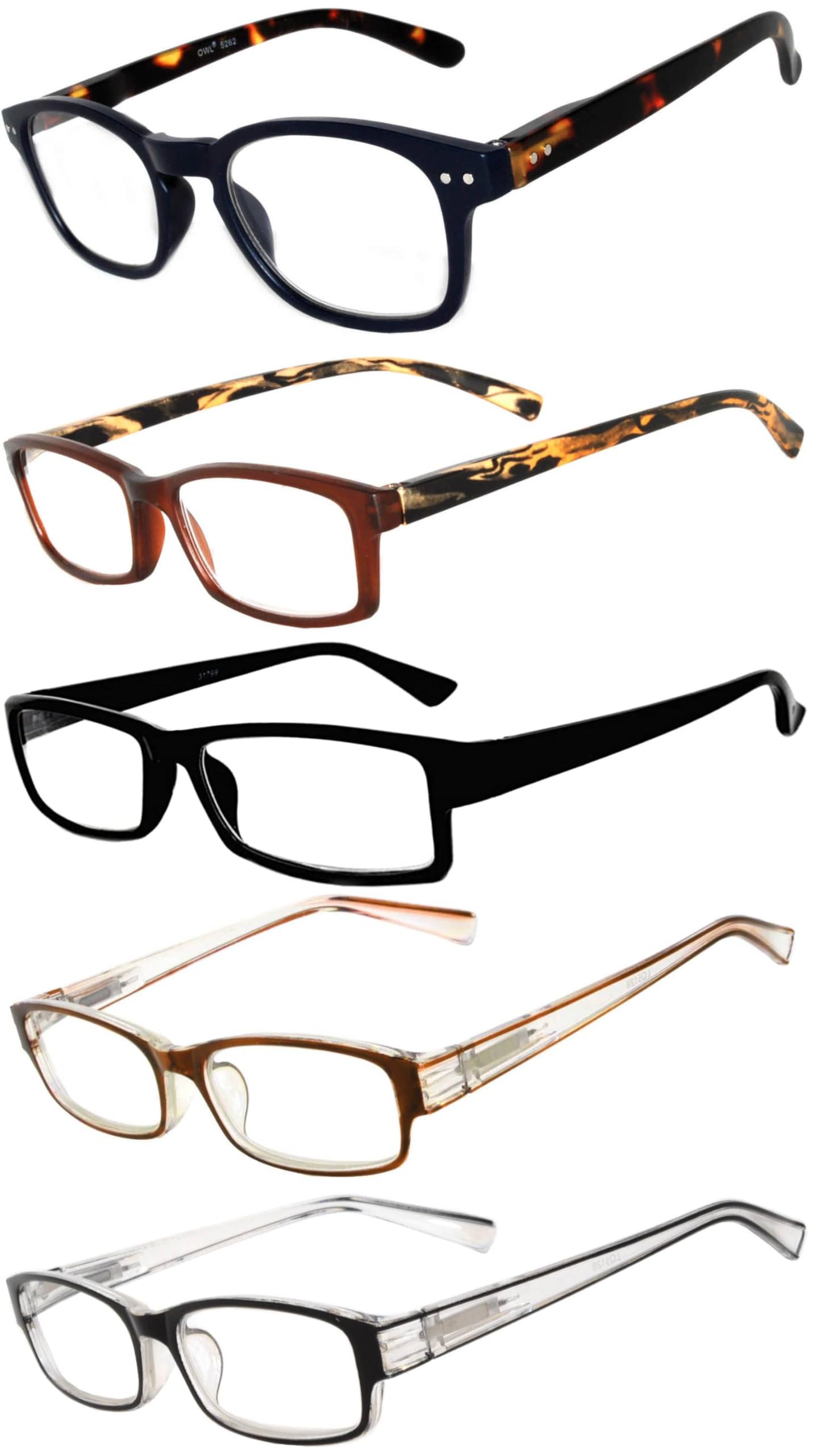 OWL Readers 5 Pack of Elegant Womens Reading Glasses with Beautiful Patterns for Ladies Deluxe Spring Hinge Stylish Look