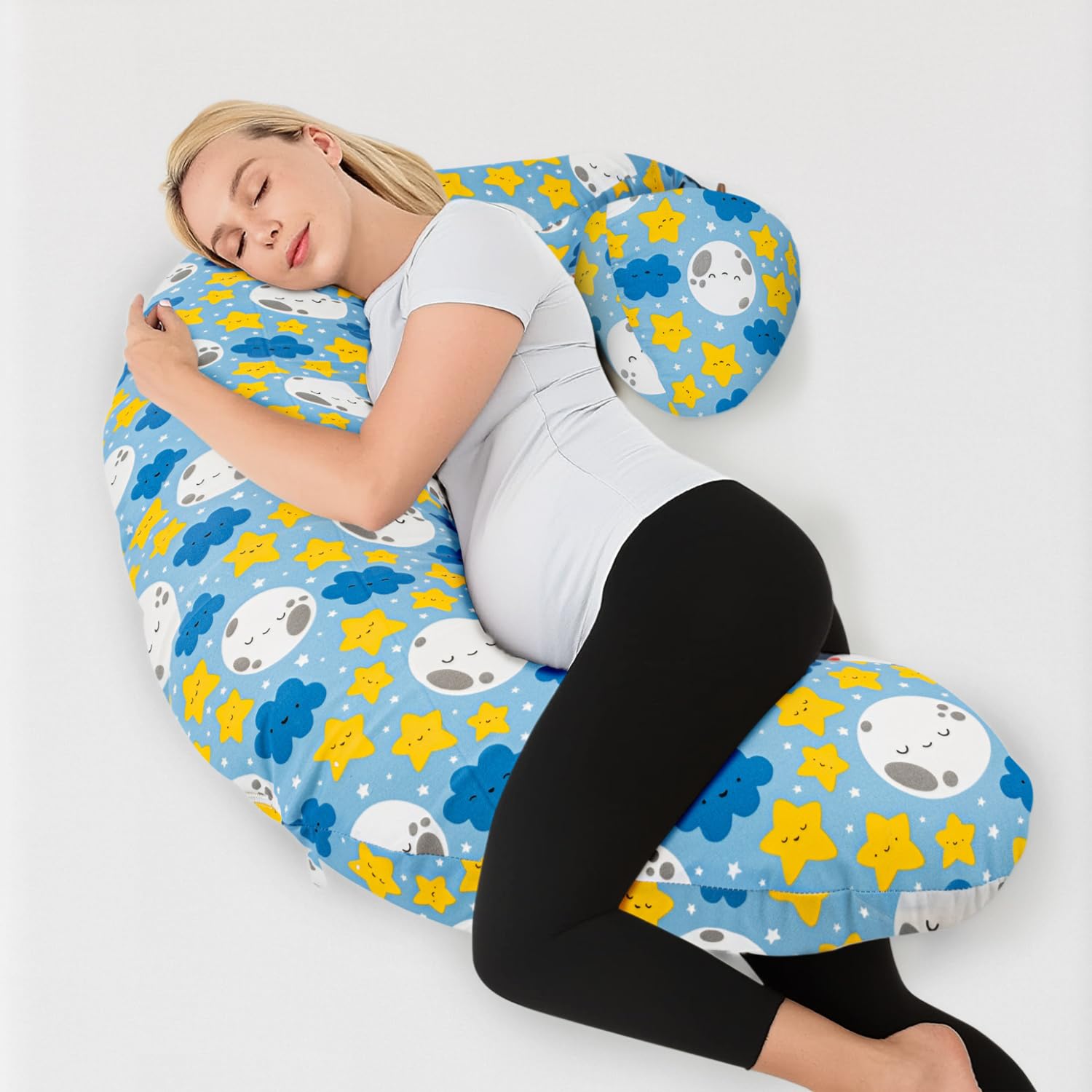 BAYBEE U-Shape Pregnancy Pillow for Women | Maternity Pillows for Pregnancy Sleeping with Removable & Washable Cover | Side & Long Pillow for Bed, Back Pain & Hip Support for Pregnant Women (Blue)