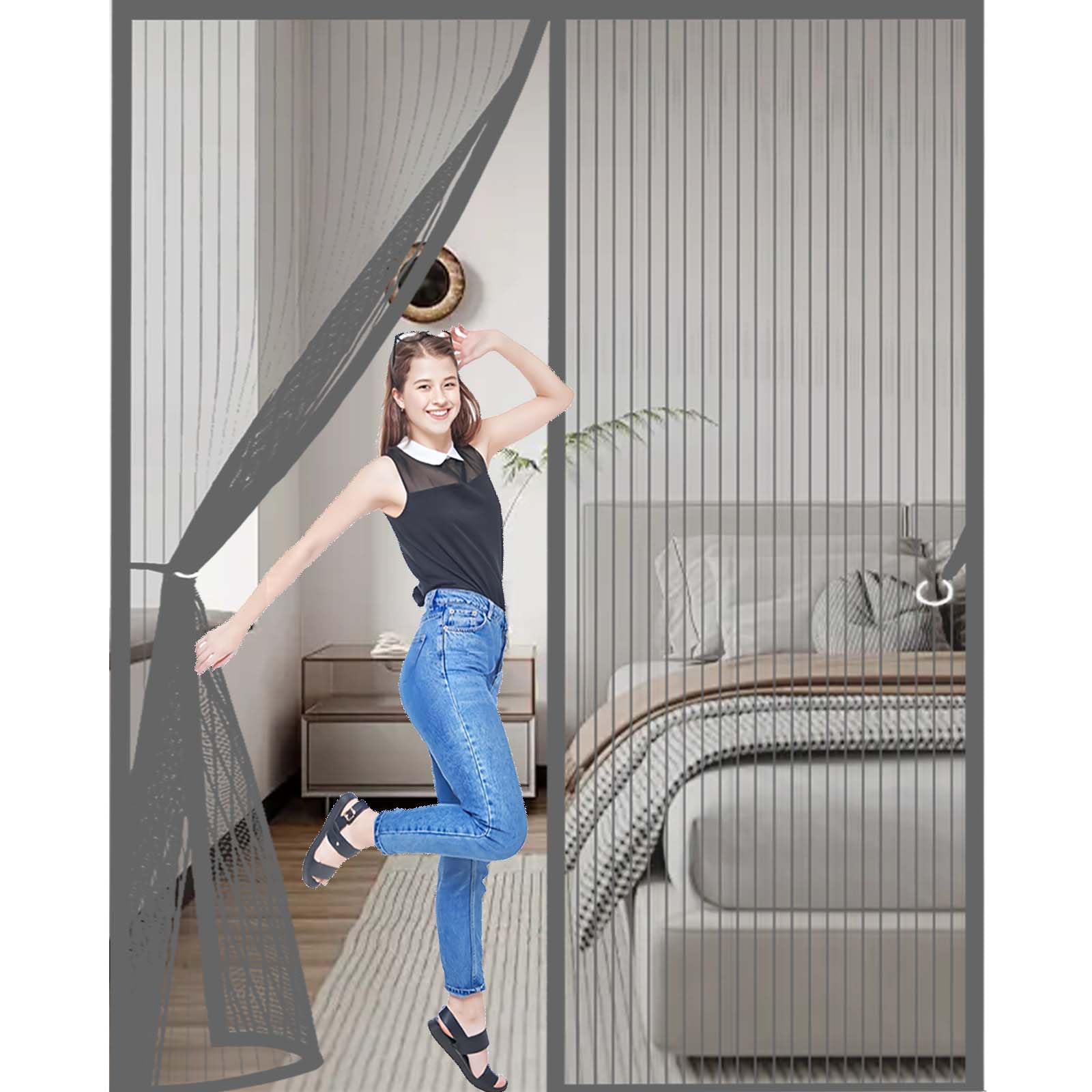 Feijdon Grey Fly Insect Screen Door 100X210cm(Widthxhigh) Durable, Keeps Bugs Out, Kid And Pet Friendly Fly Screen Door Mesh Curtain Lets Fresh Air In, Hundreds Of Sizes,
